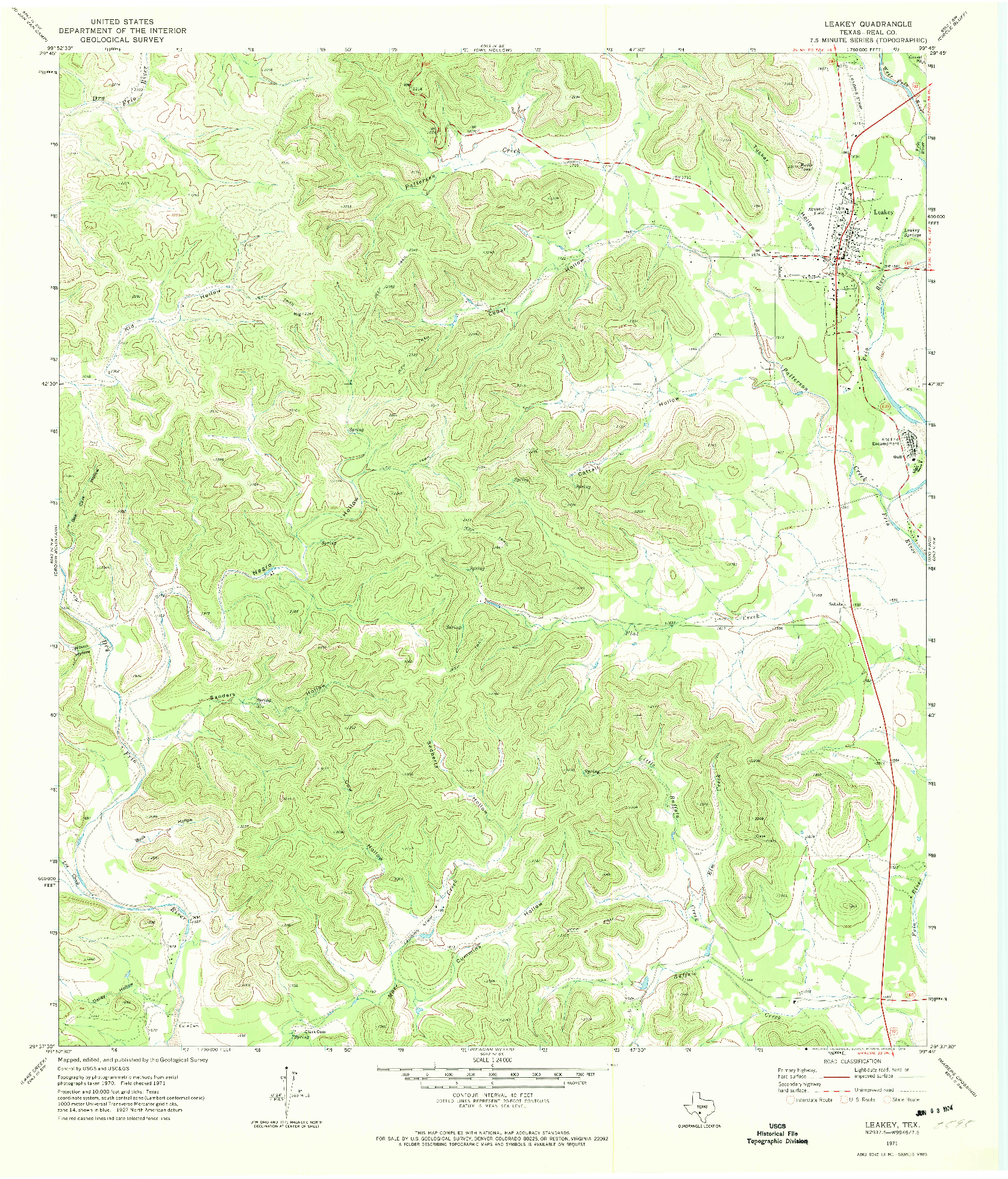 USGS 1:24000-SCALE QUADRANGLE FOR LEAKEY, TX 1971