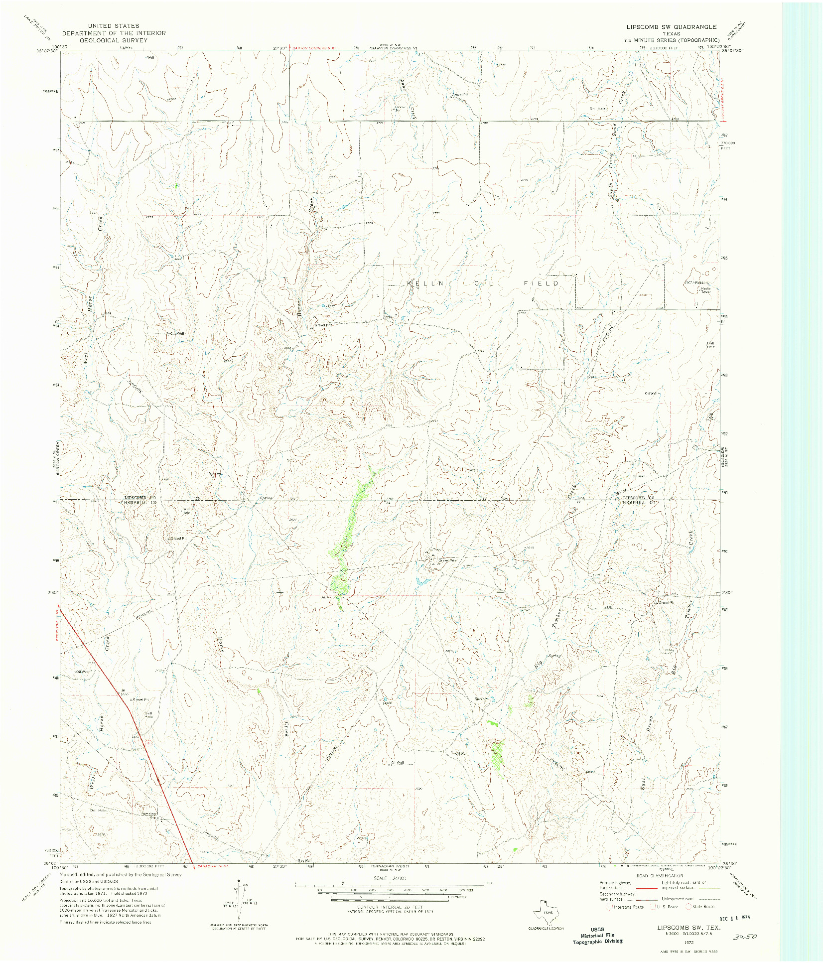 USGS 1:24000-SCALE QUADRANGLE FOR LIPSCOMB SW, TX 1972