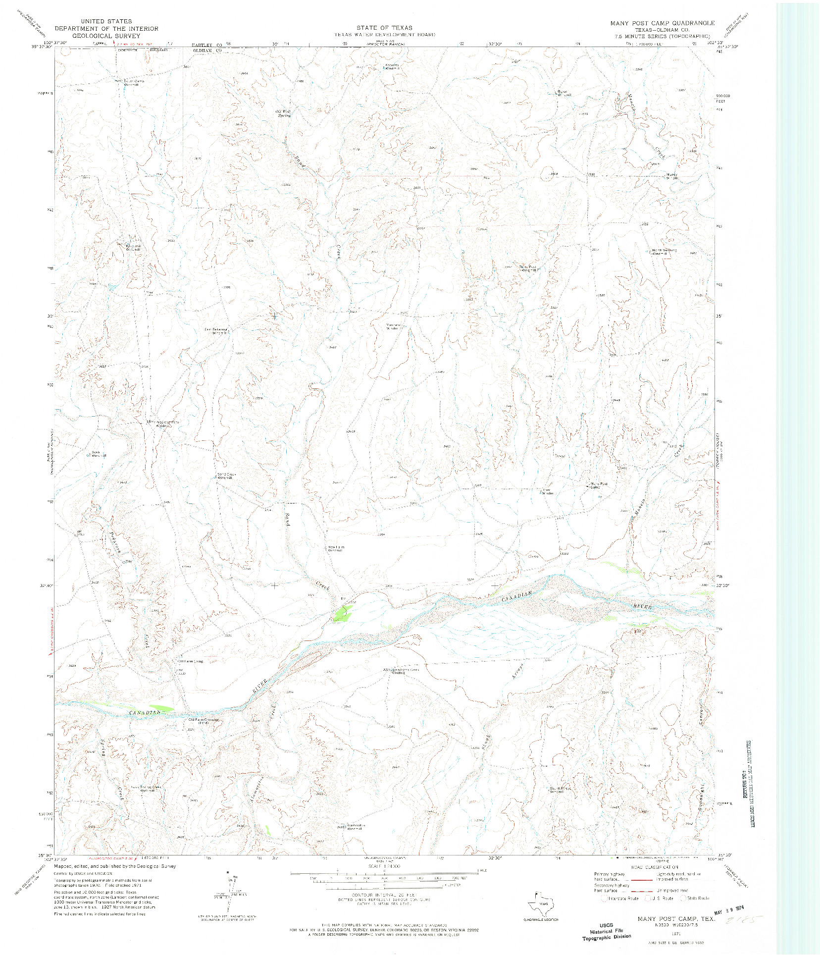 USGS 1:24000-SCALE QUADRANGLE FOR MANY POST CAMP, TX 1971