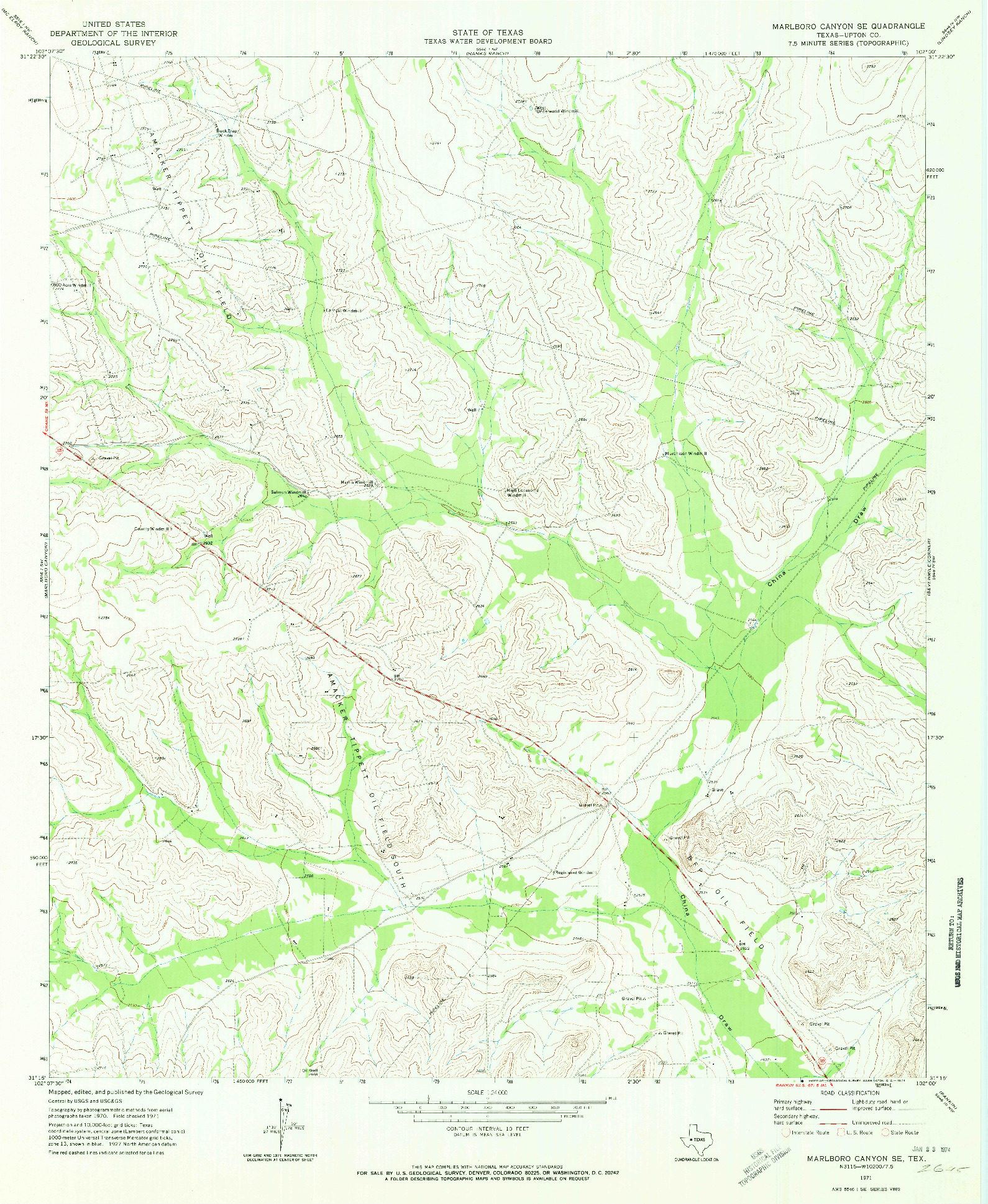 USGS 1:24000-SCALE QUADRANGLE FOR MARLBORO CANYON SE, TX 1971