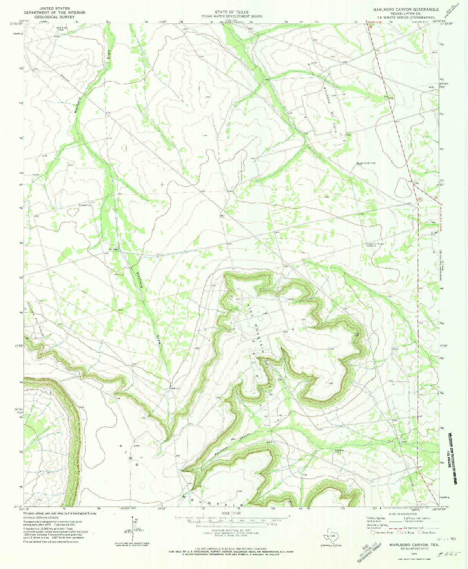 USGS 1:24000-SCALE QUADRANGLE FOR MARLBORO CANYON, TX 1971