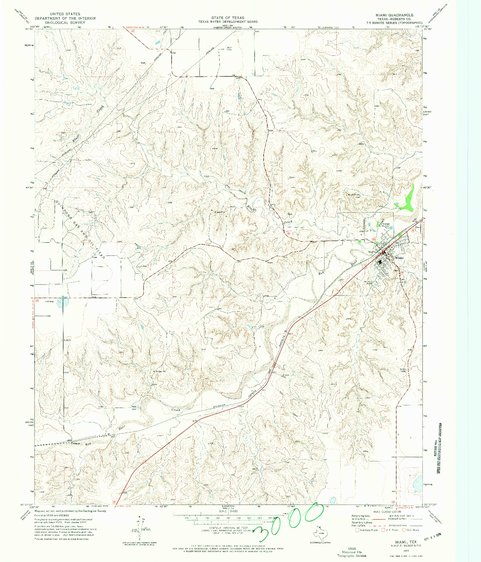 USGS 1:24000-SCALE QUADRANGLE FOR MIAMI, TX 1972