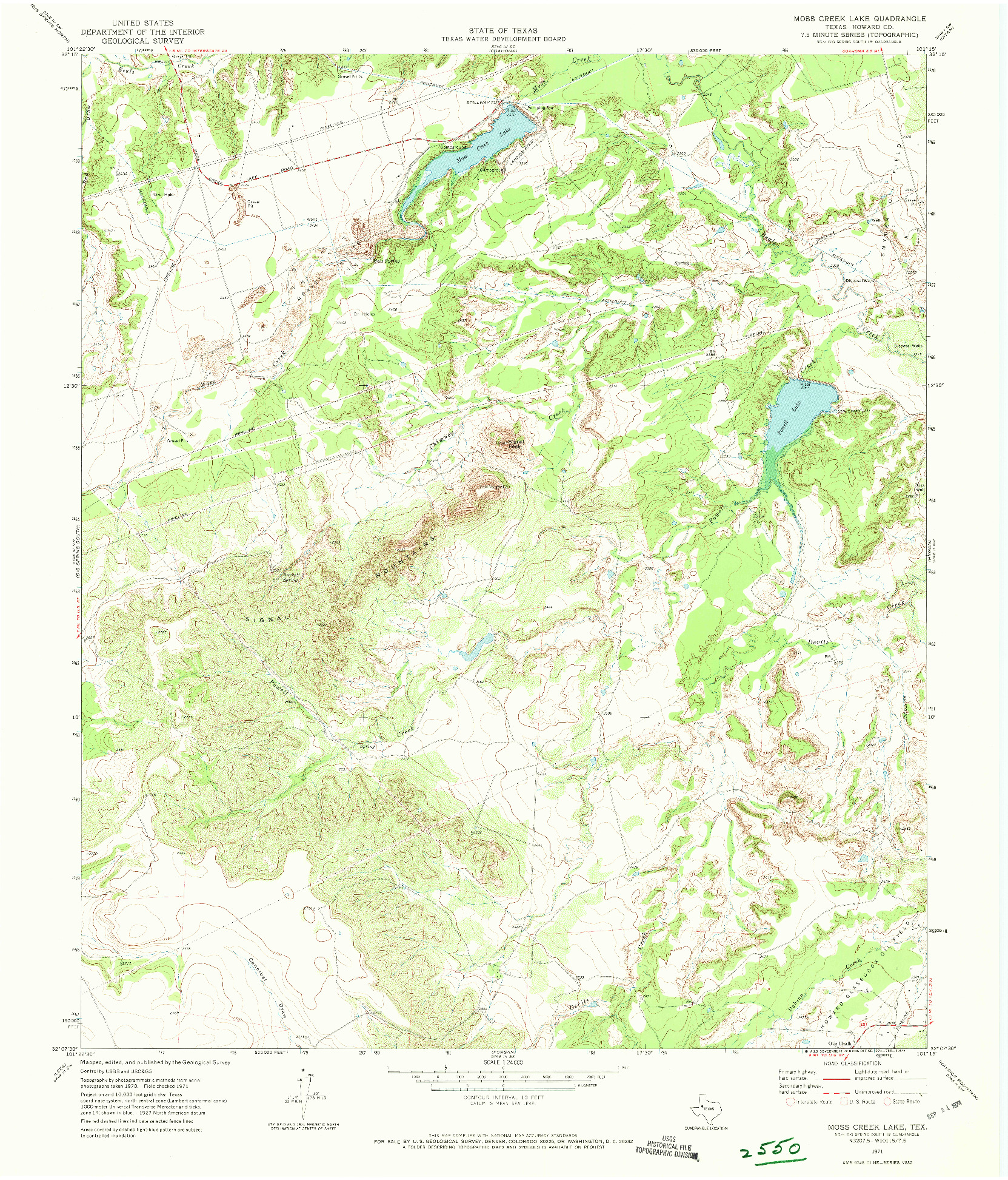 USGS 1:24000-SCALE QUADRANGLE FOR MOSS CREEK LAKE, TX 1971