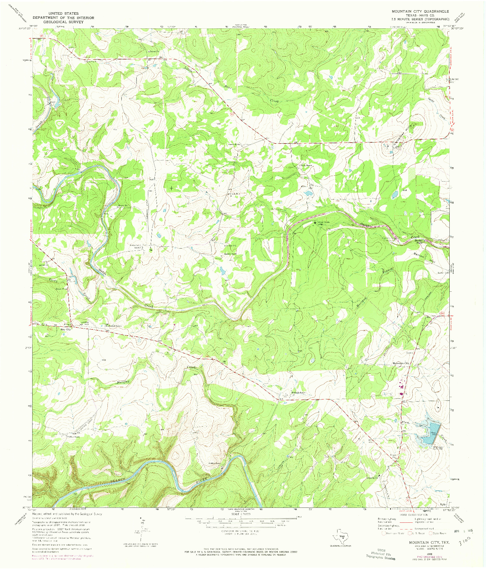 USGS 1:24000-SCALE QUADRANGLE FOR MOUNTAIN CITY, TX 1968