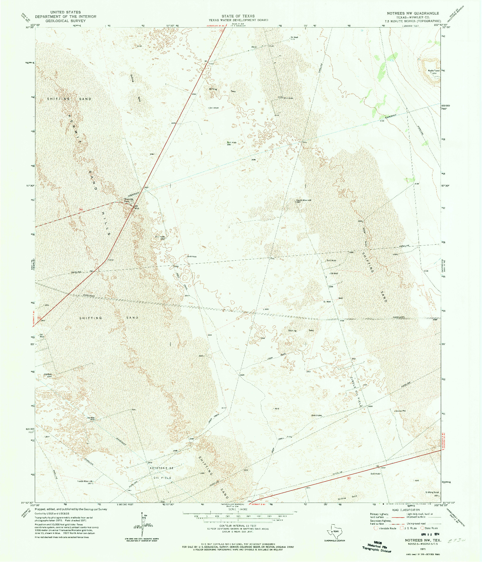 USGS 1:24000-SCALE QUADRANGLE FOR NOTREES NW, TX 1971
