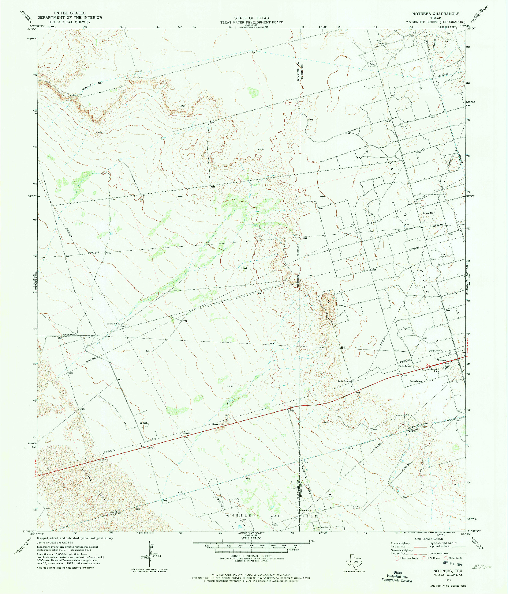 USGS 1:24000-SCALE QUADRANGLE FOR NOTREES, TX 1971