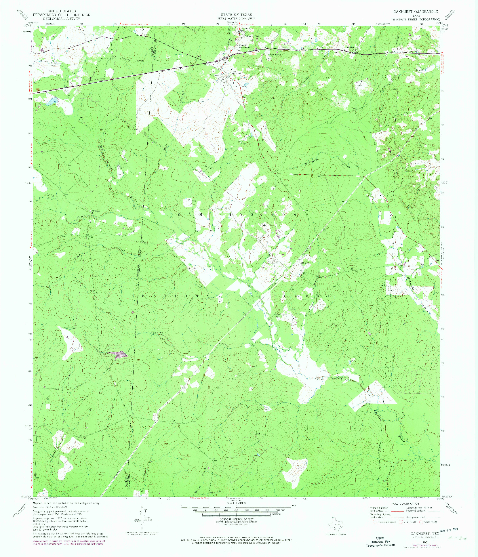 USGS 1:24000-SCALE QUADRANGLE FOR OAKHURST, TX 1961