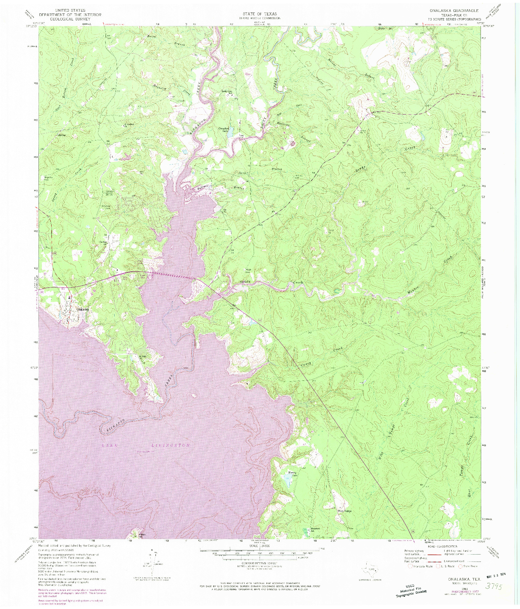 USGS 1:24000-SCALE QUADRANGLE FOR ONALASKA, TX 1961