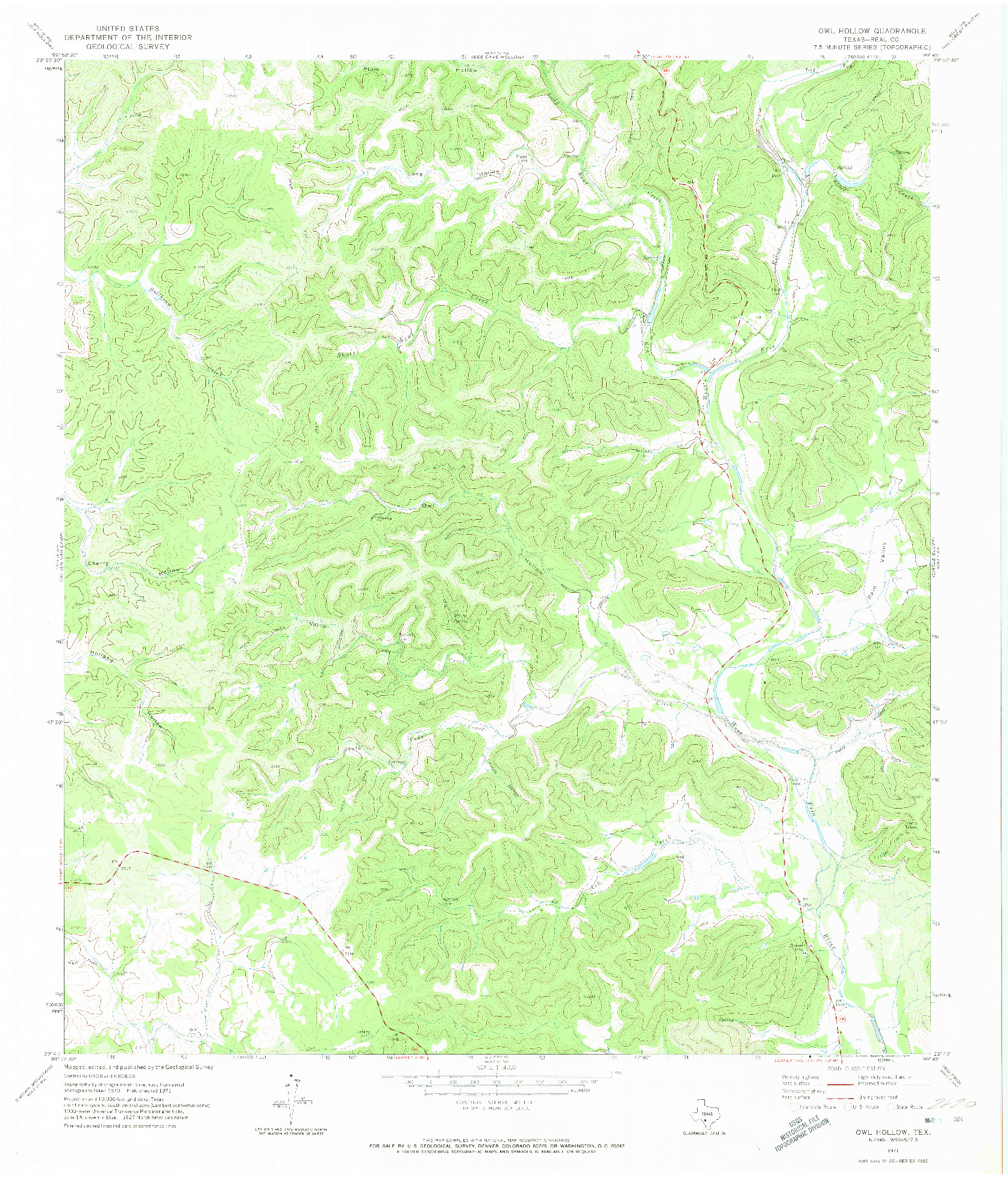 USGS 1:24000-SCALE QUADRANGLE FOR OWL HOLLOW, TX 1971