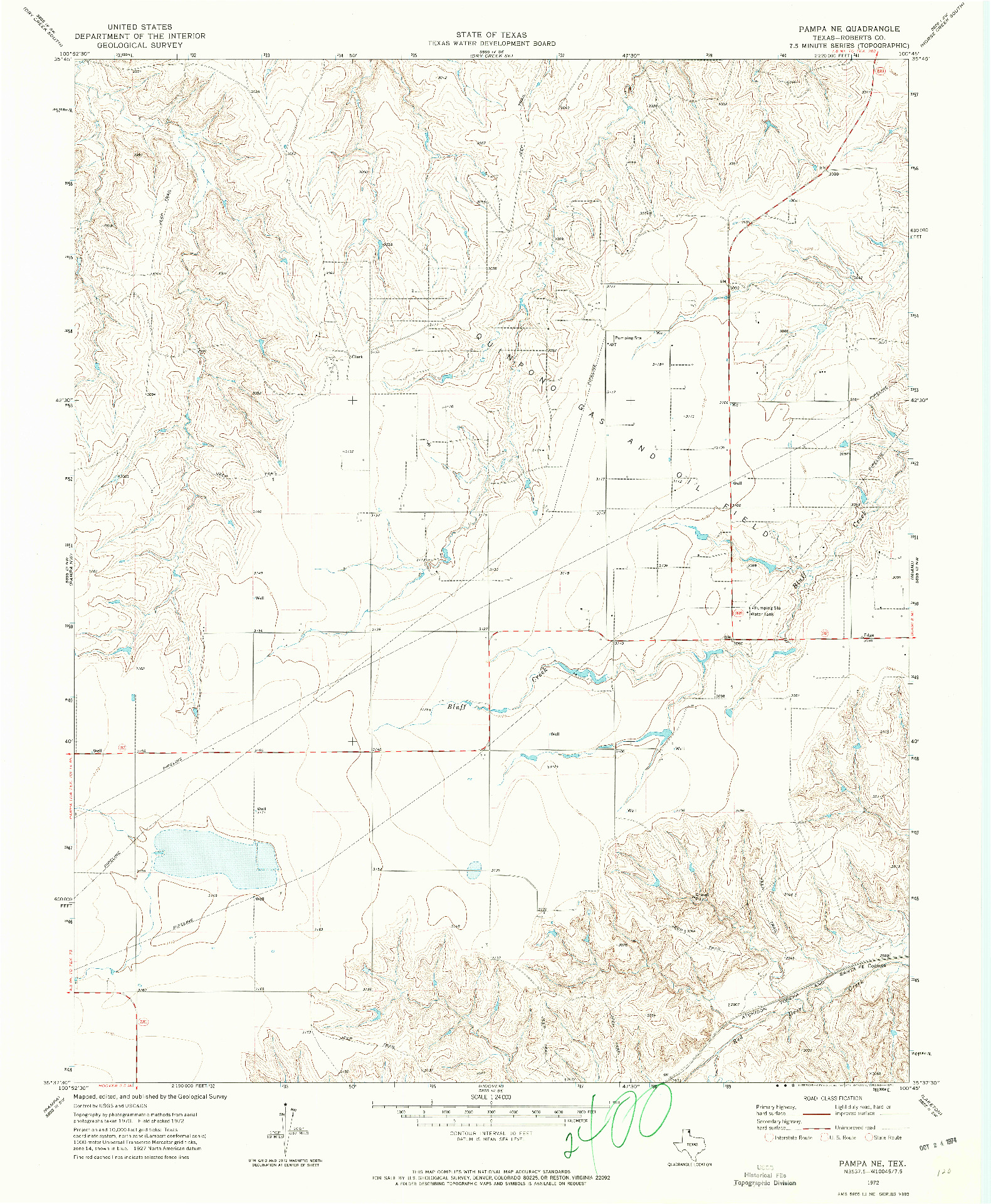 USGS 1:24000-SCALE QUADRANGLE FOR PAMPA NE, TX 1972