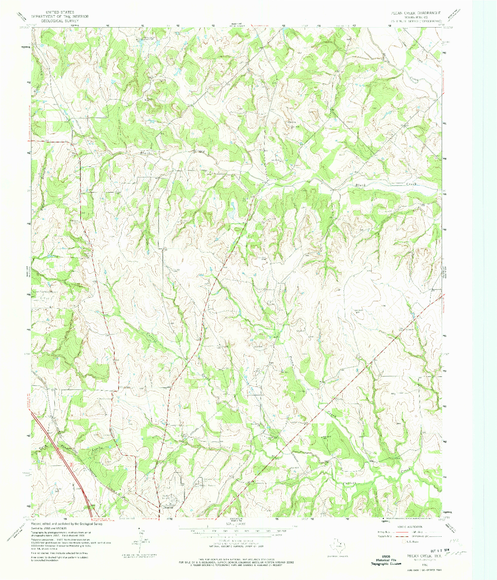 USGS 1:24000-SCALE QUADRANGLE FOR PECAN CREEK, TX 1961