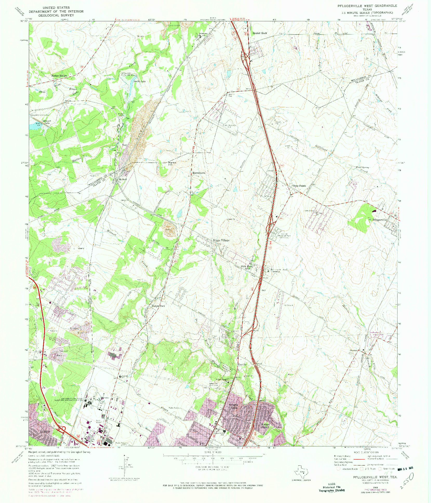 USGS 1:24000-SCALE QUADRANGLE FOR PFLUGERVILLE WEST, TX 1968