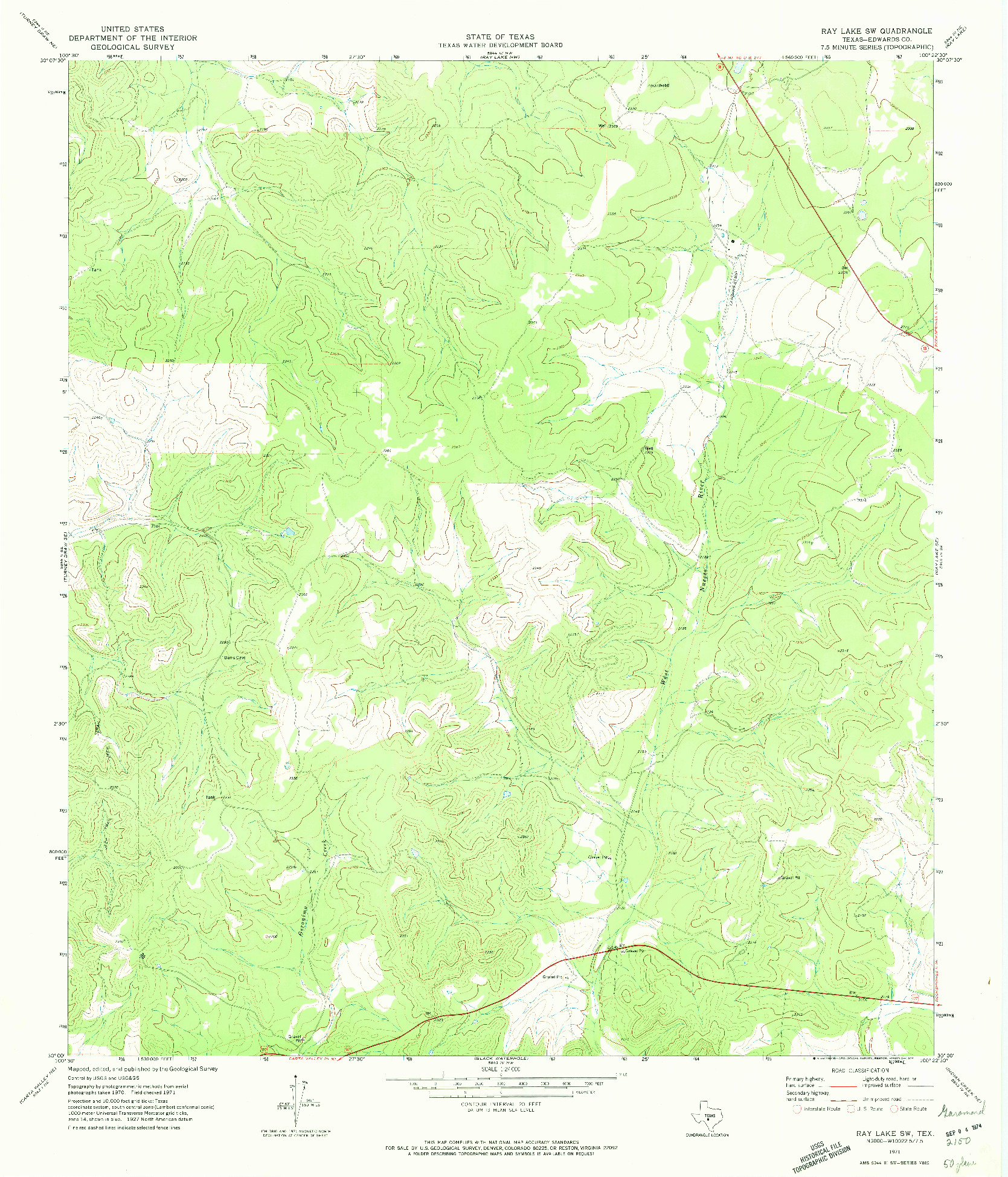 USGS 1:24000-SCALE QUADRANGLE FOR RAY LAKE SW, TX 1971