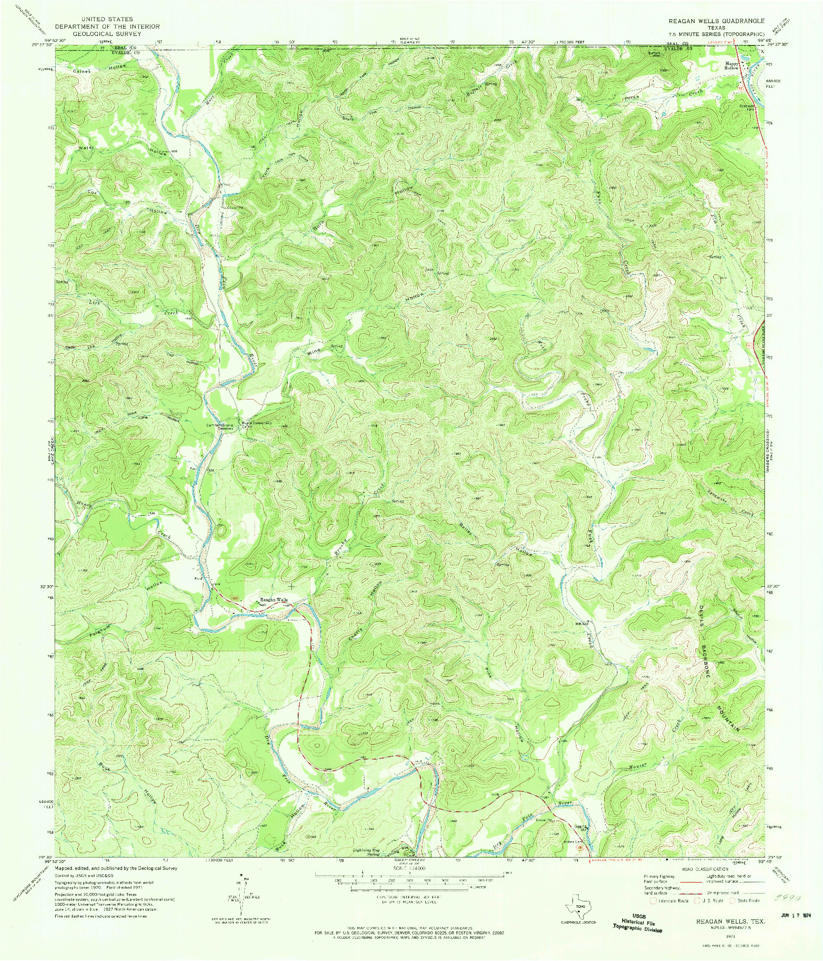 USGS 1:24000-SCALE QUADRANGLE FOR REAGAN WELLS, TX 1971