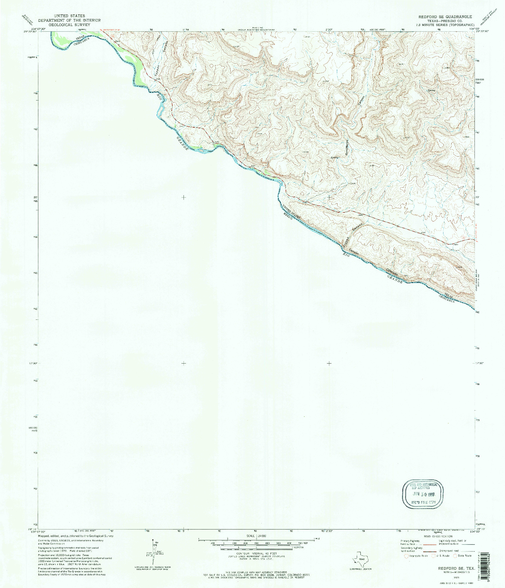 USGS 1:24000-SCALE QUADRANGLE FOR REDFORD SE, TX 1971