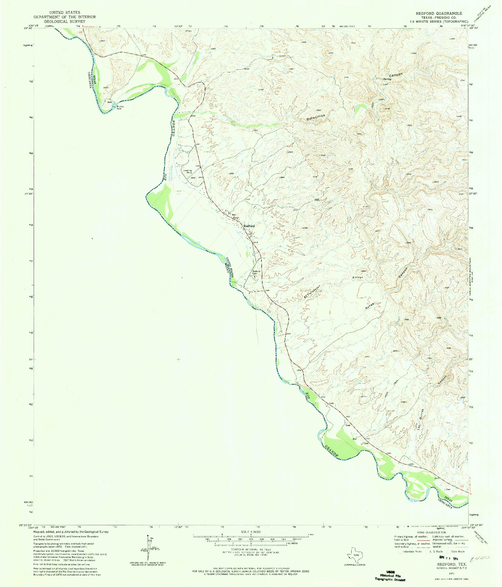 USGS 1:24000-SCALE QUADRANGLE FOR REDFORD, TX 1971