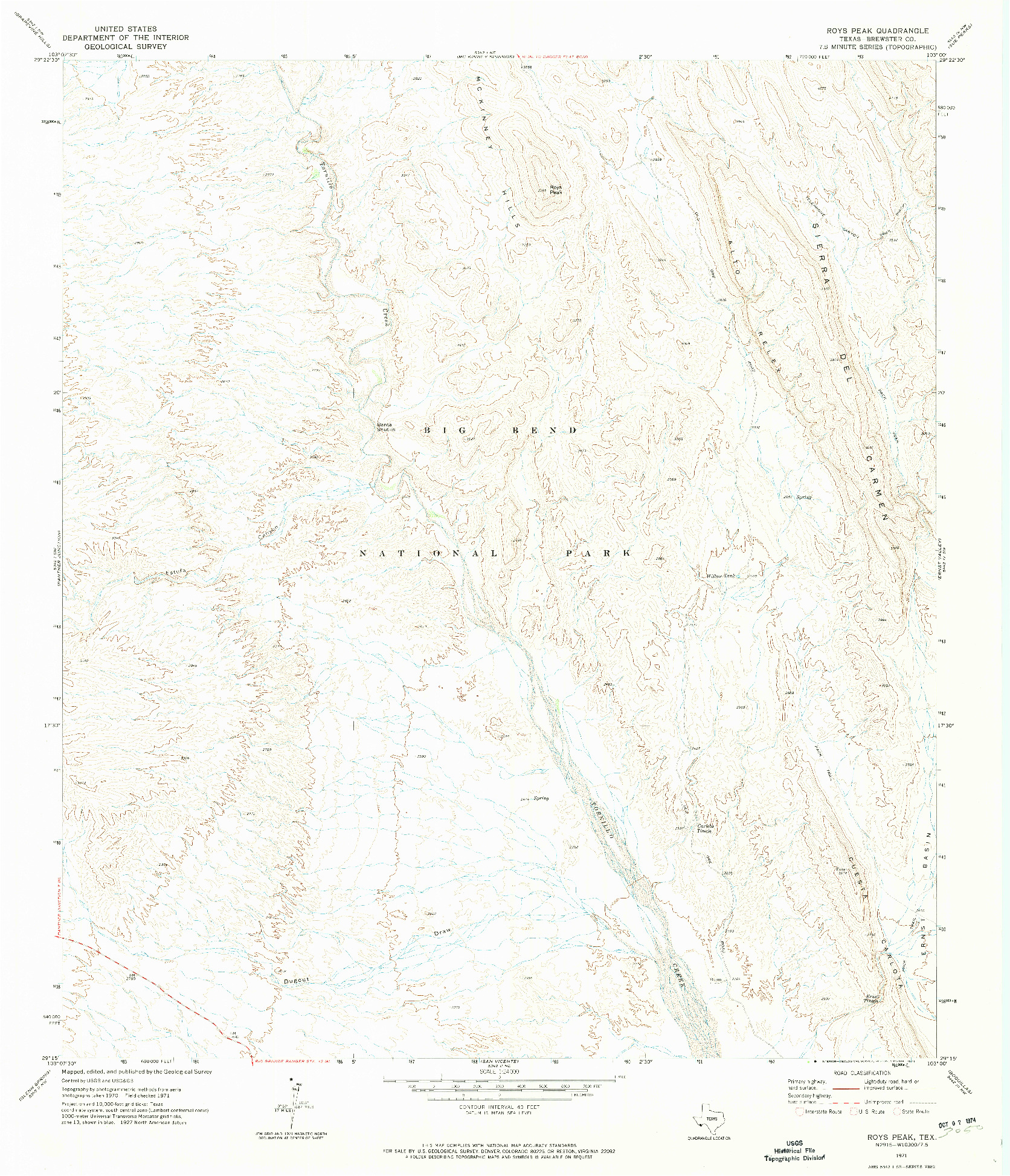 USGS 1:24000-SCALE QUADRANGLE FOR ROYS PEAK, TX 1971
