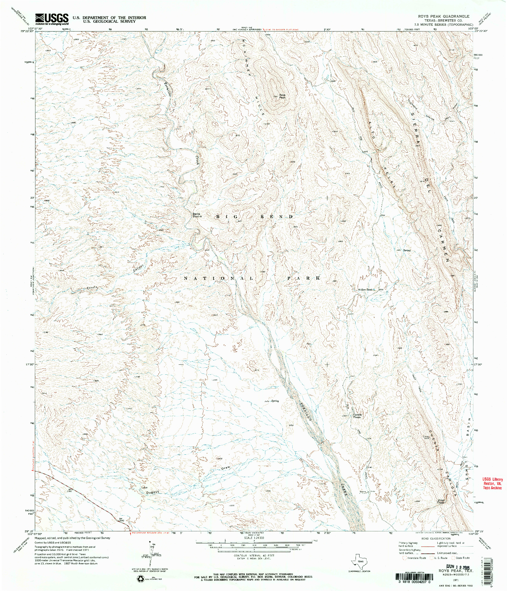 USGS 1:24000-SCALE QUADRANGLE FOR ROYS PEAK, TX 1971