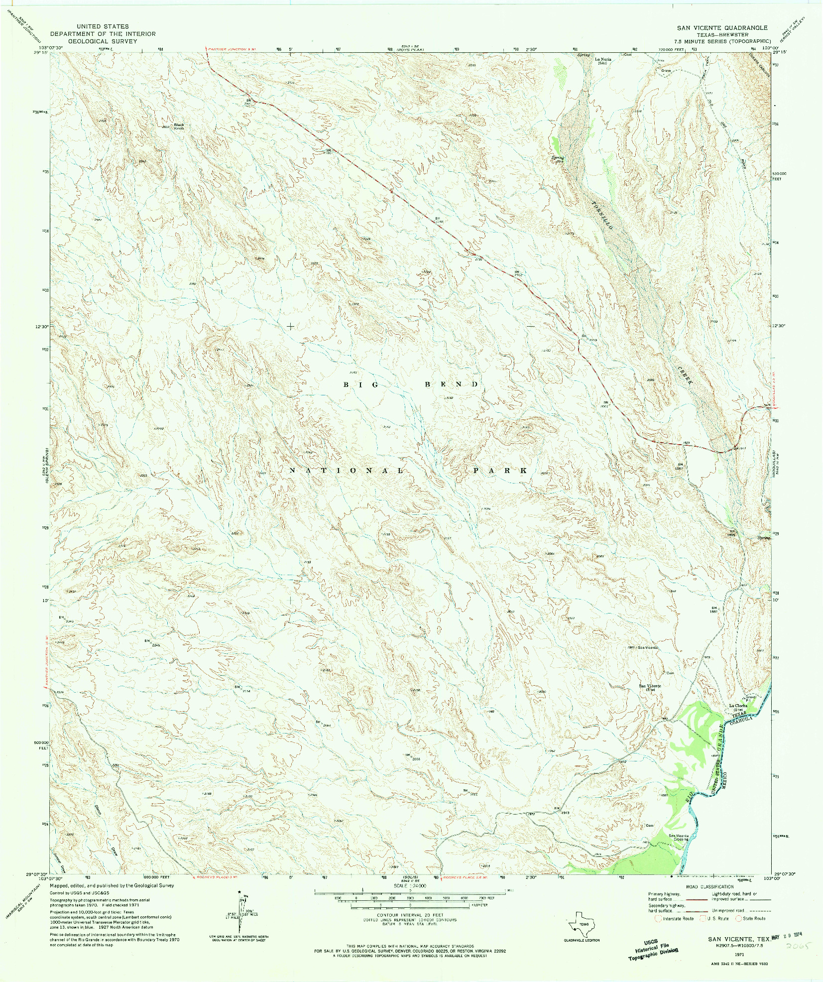 USGS 1:24000-SCALE QUADRANGLE FOR SAN VICENTE, TX 1971