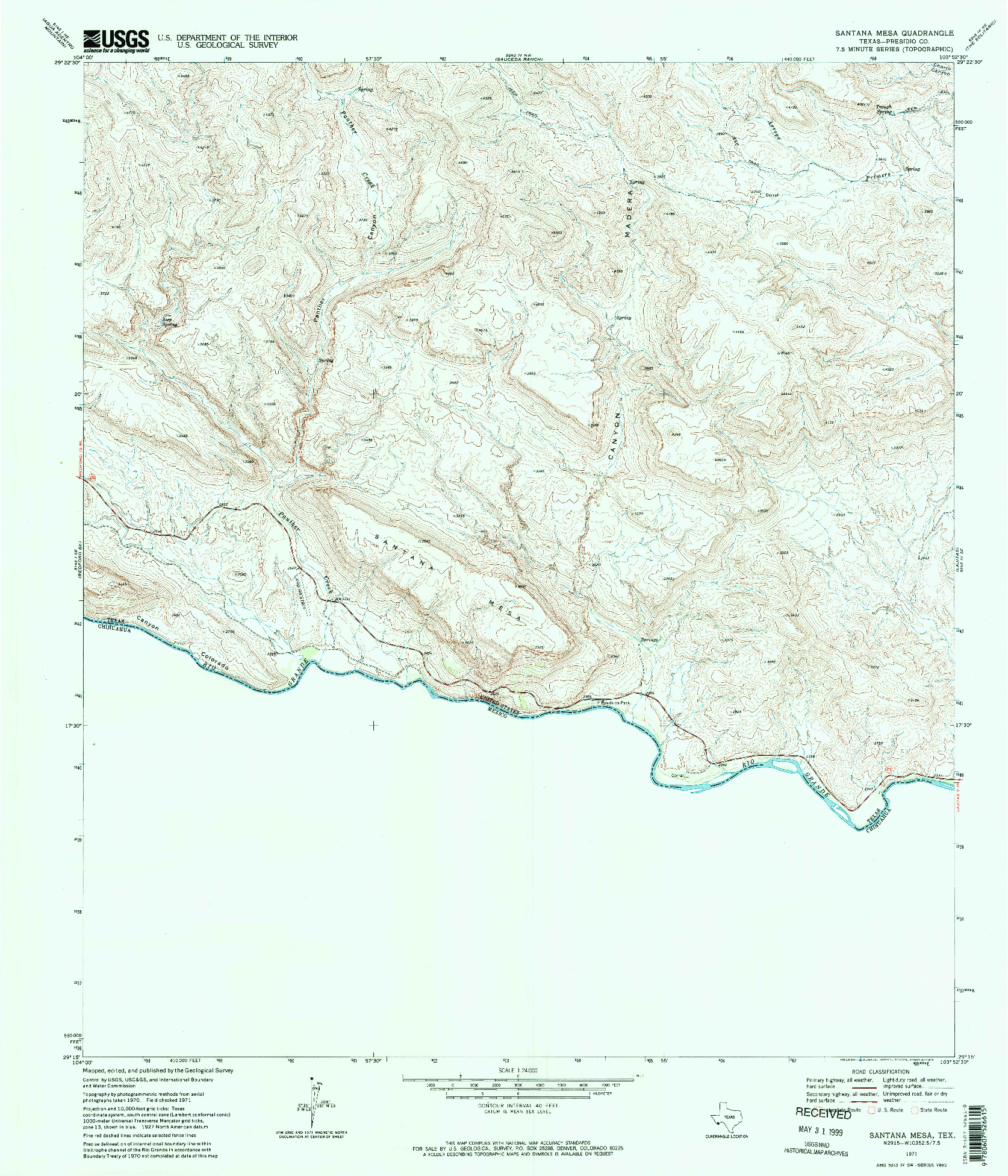 USGS 1:24000-SCALE QUADRANGLE FOR SANTANA MESA, TX 1971