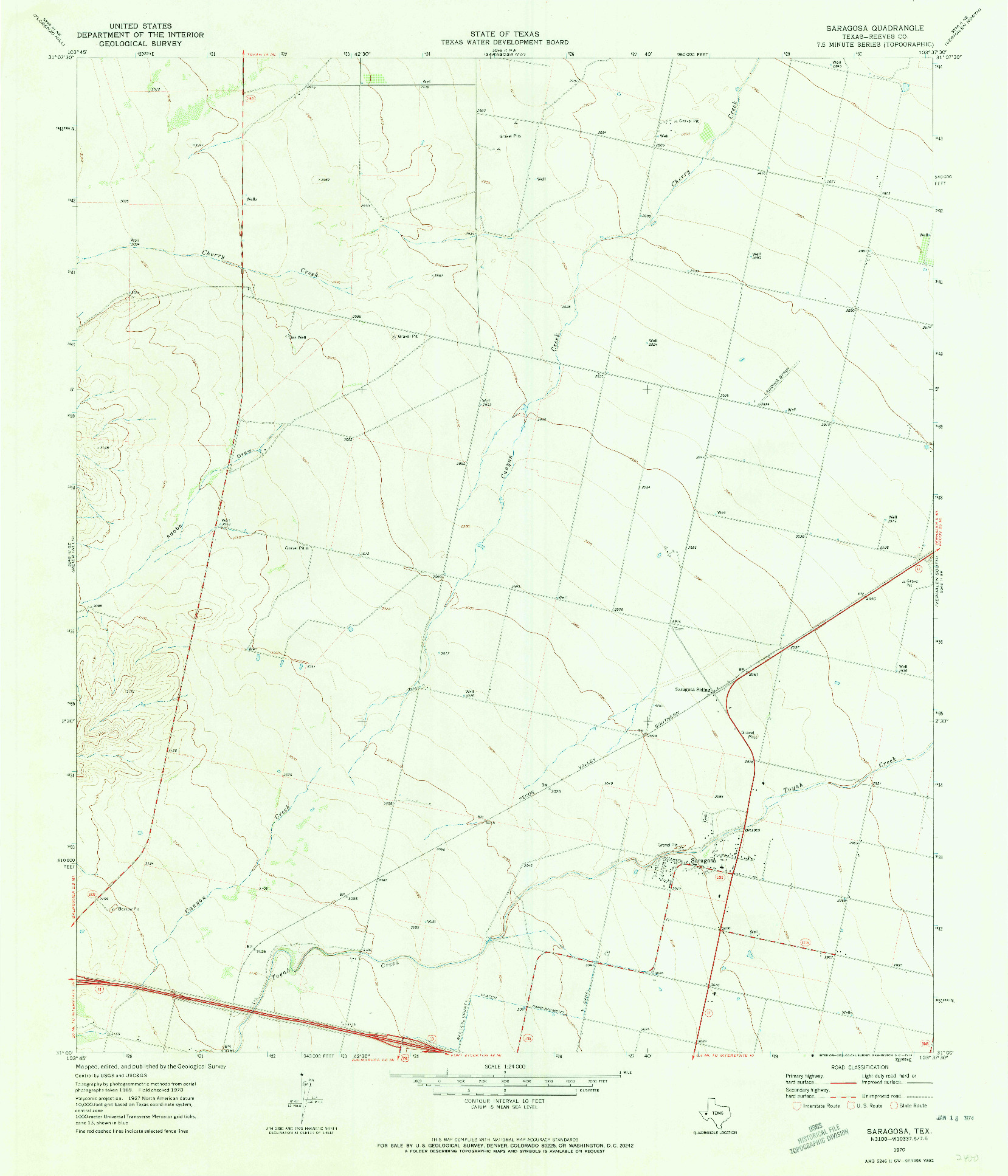 USGS 1:24000-SCALE QUADRANGLE FOR SARAGOSA, TX 1970