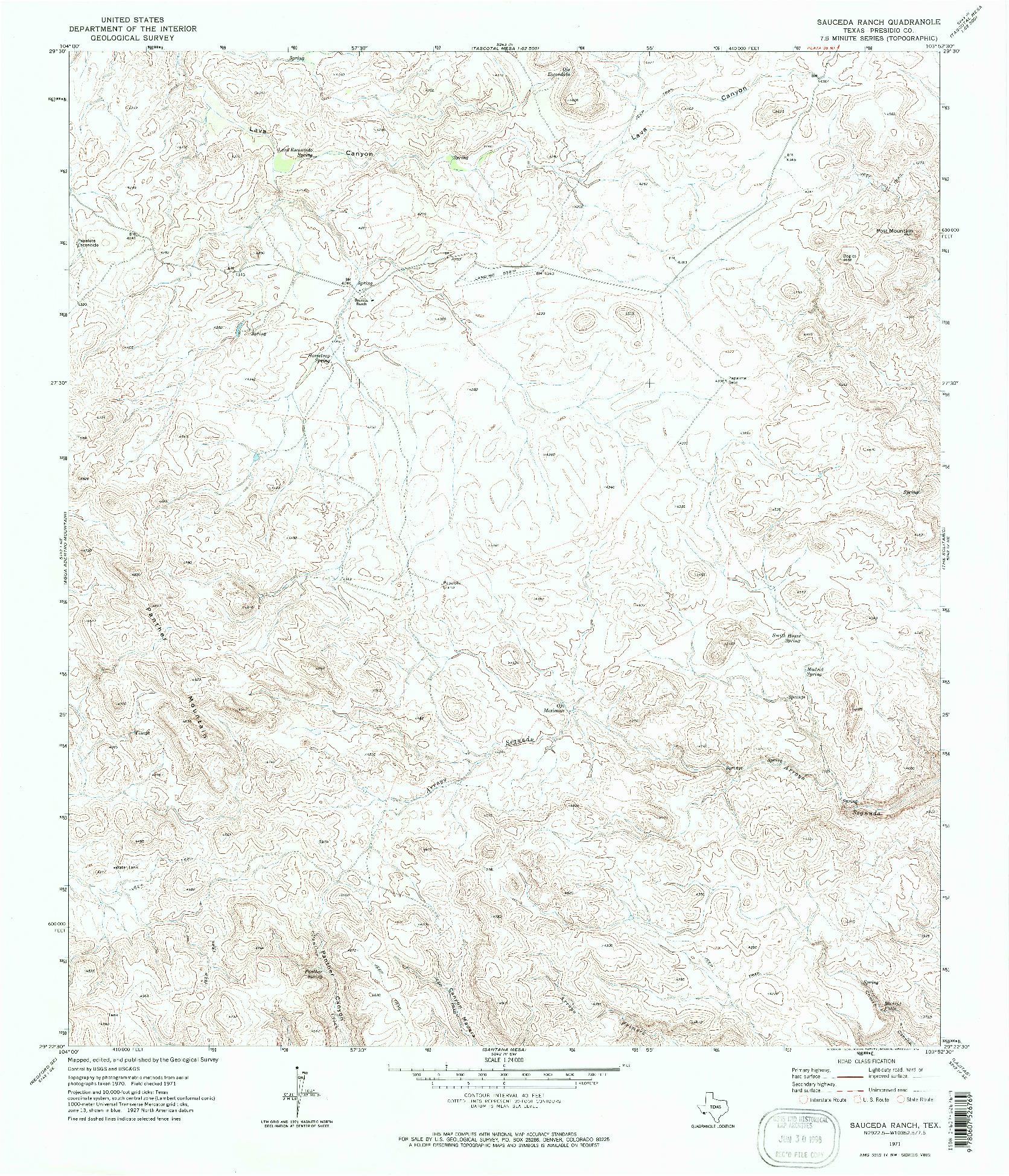 USGS 1:24000-SCALE QUADRANGLE FOR SAUCEDA RANCH, TX 1971