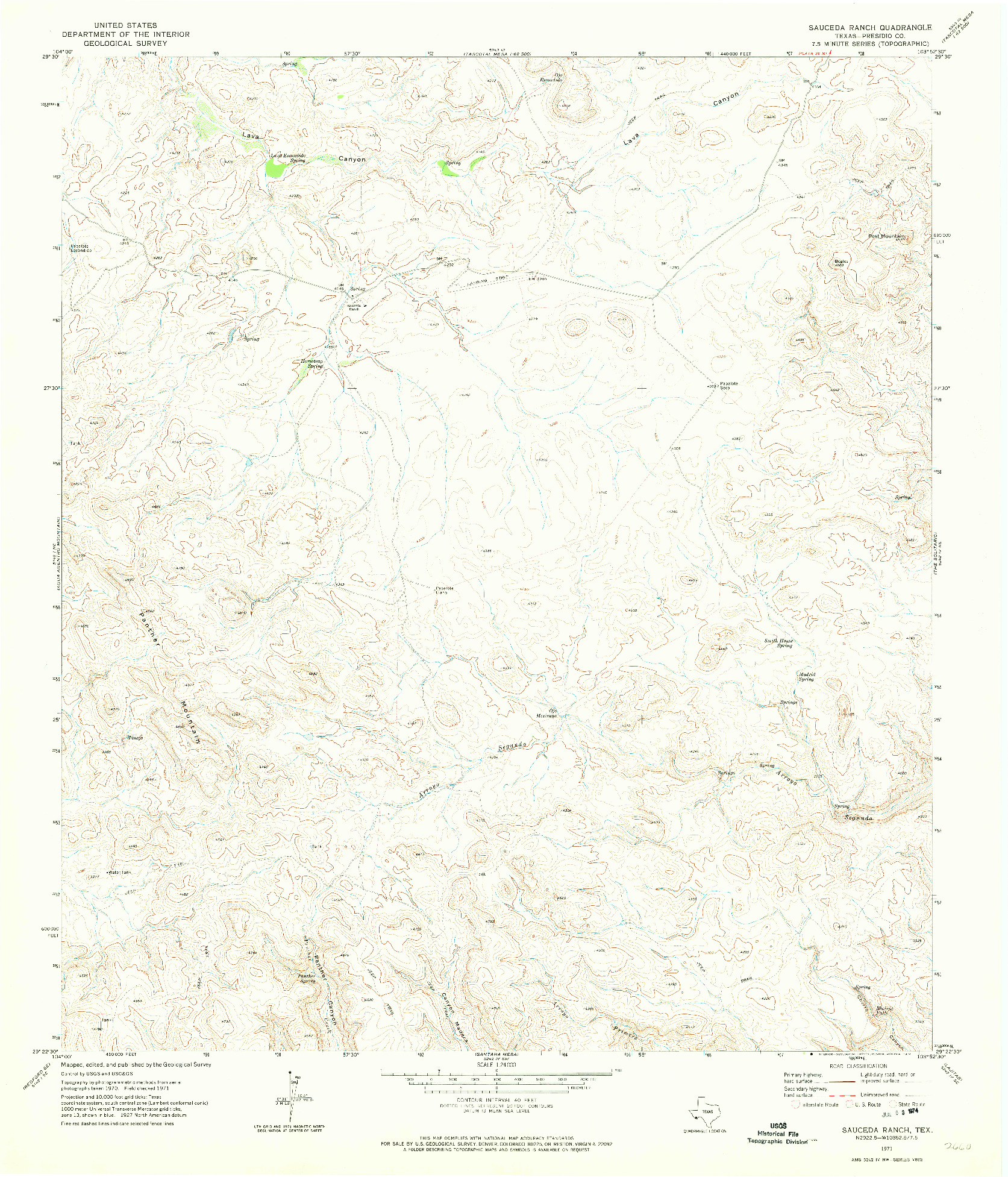 USGS 1:24000-SCALE QUADRANGLE FOR SAUCEDA RANCH, TX 1971