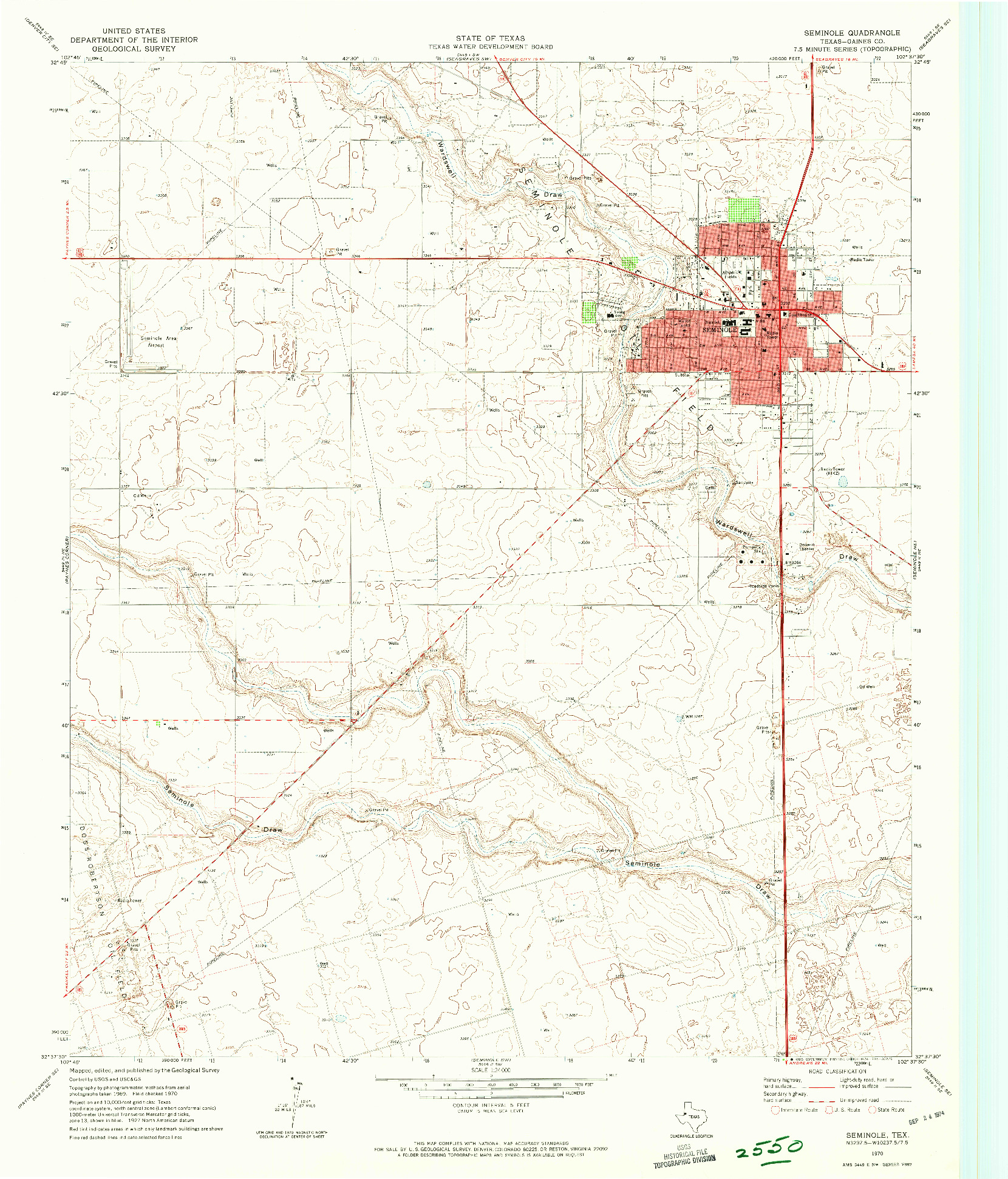 USGS 1:24000-SCALE QUADRANGLE FOR SEMINOLE, TX 1970