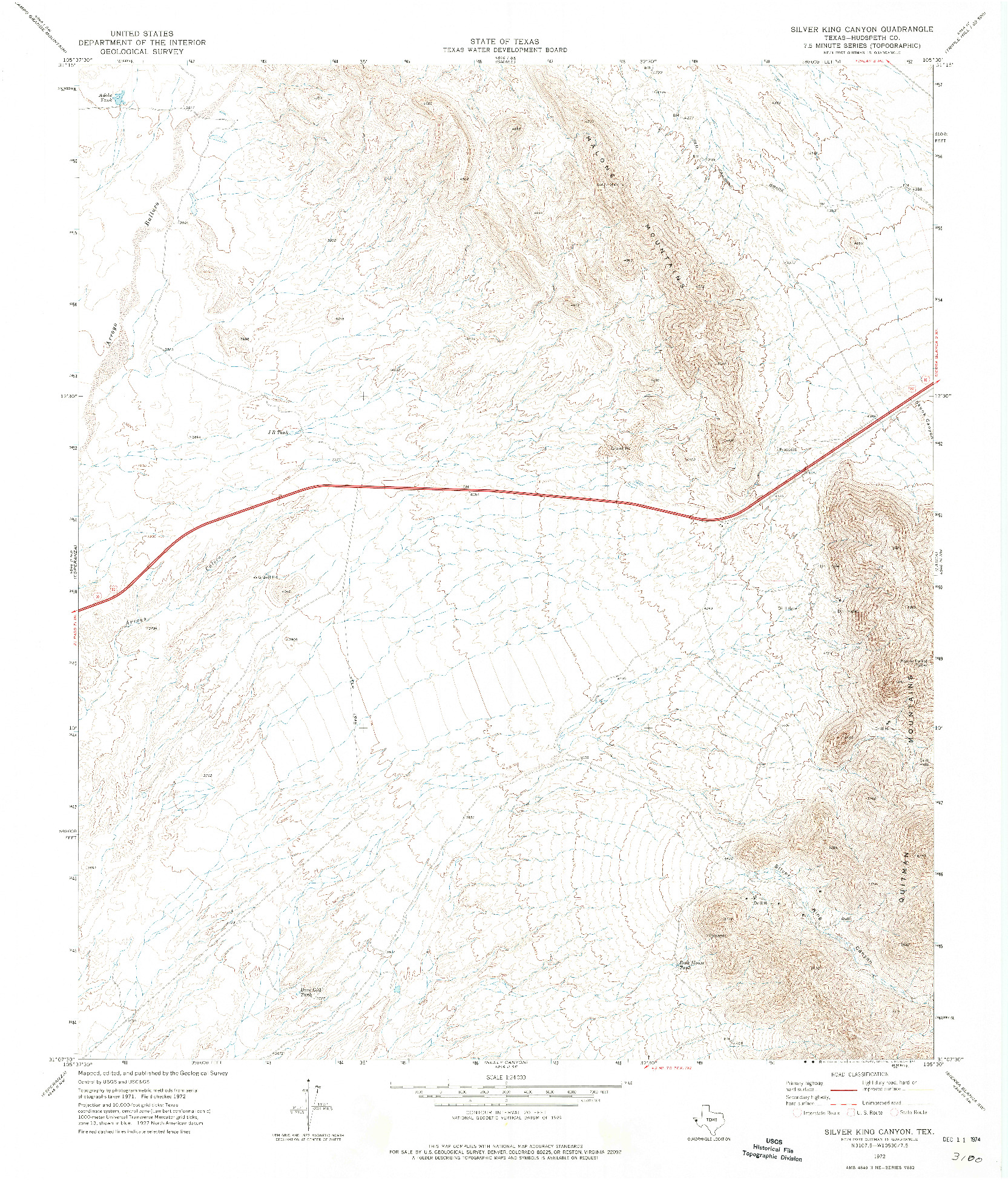 USGS 1:24000-SCALE QUADRANGLE FOR SILVER KING CANYON, TX 1972