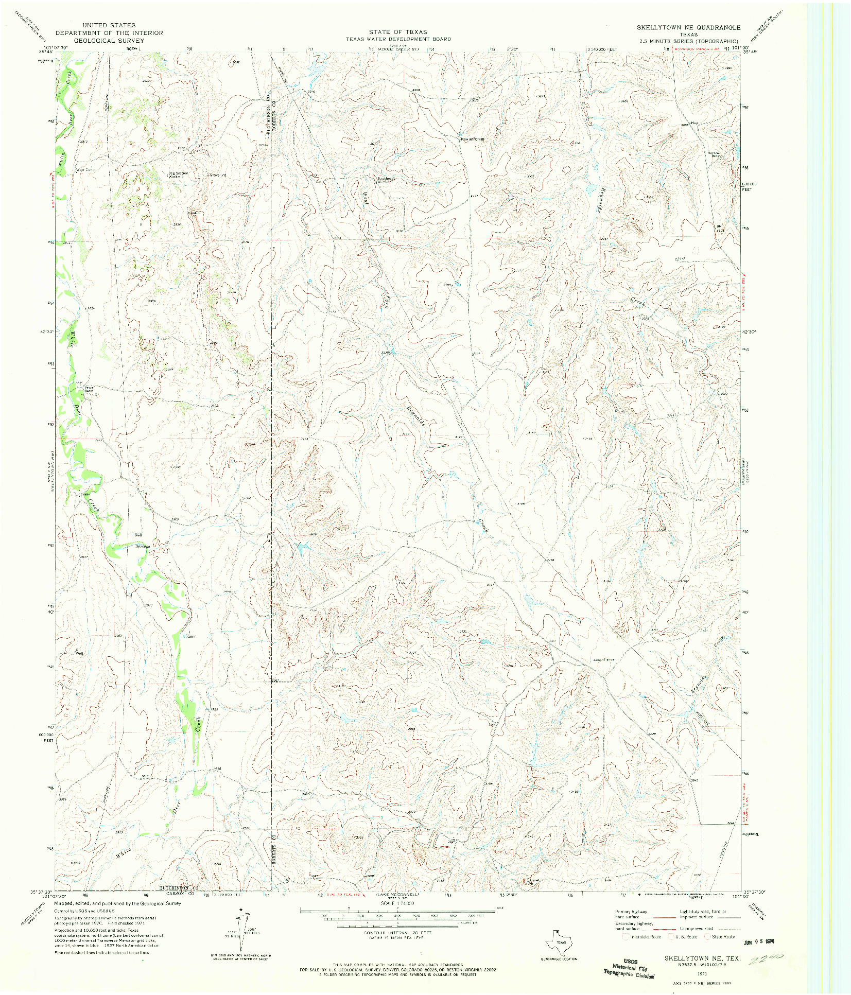 USGS 1:24000-SCALE QUADRANGLE FOR SKELLYTOWN NE, TX 1971