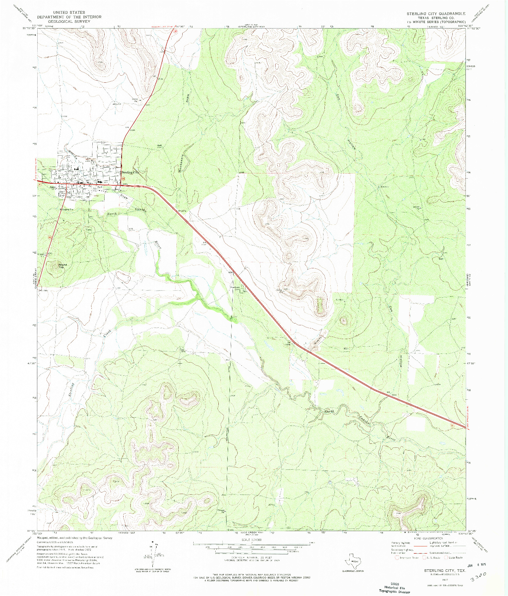 USGS 1:24000-SCALE QUADRANGLE FOR STERLING CITY, TX 1972