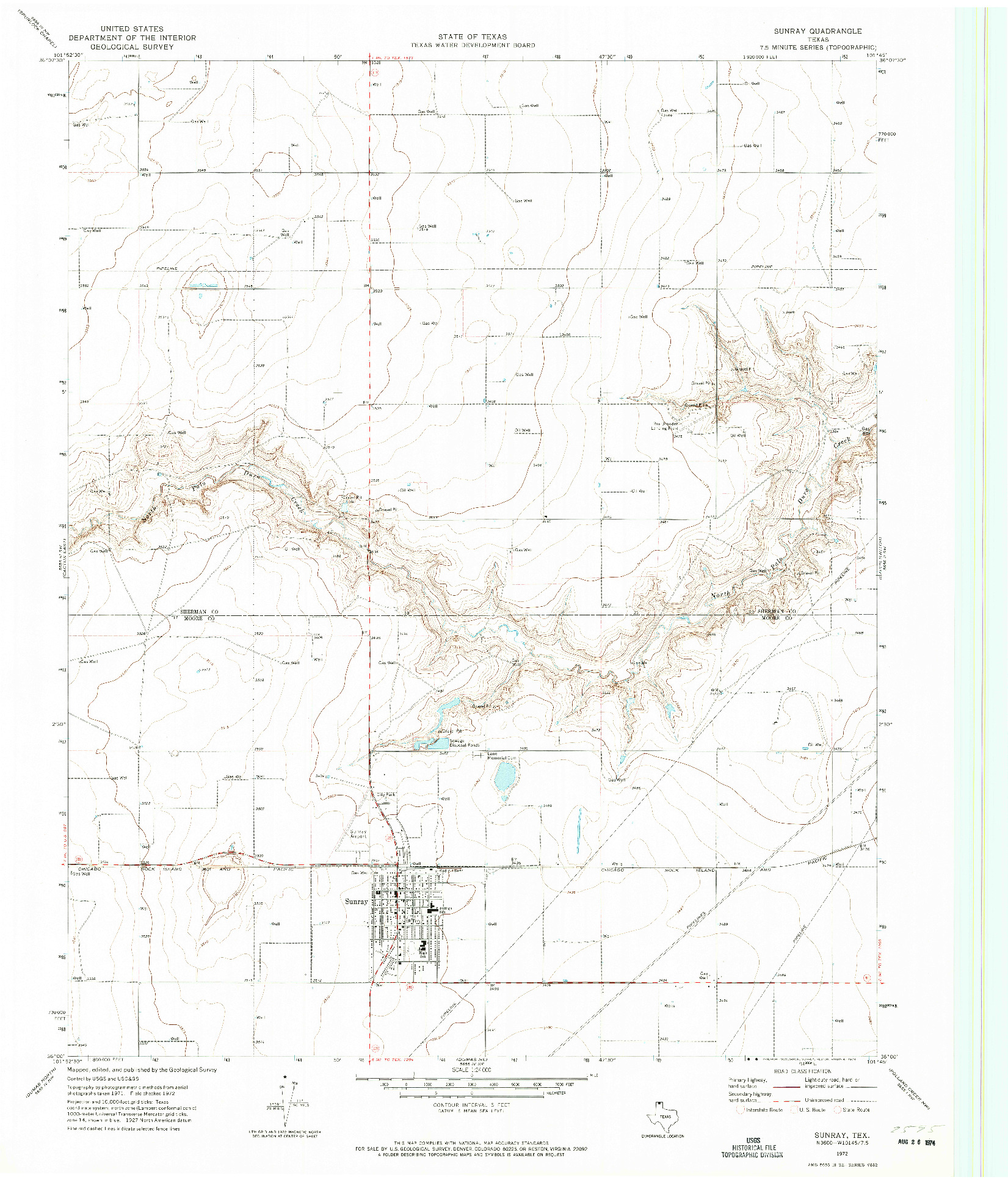 USGS 1:24000-SCALE QUADRANGLE FOR SUNRAY, TX 1972