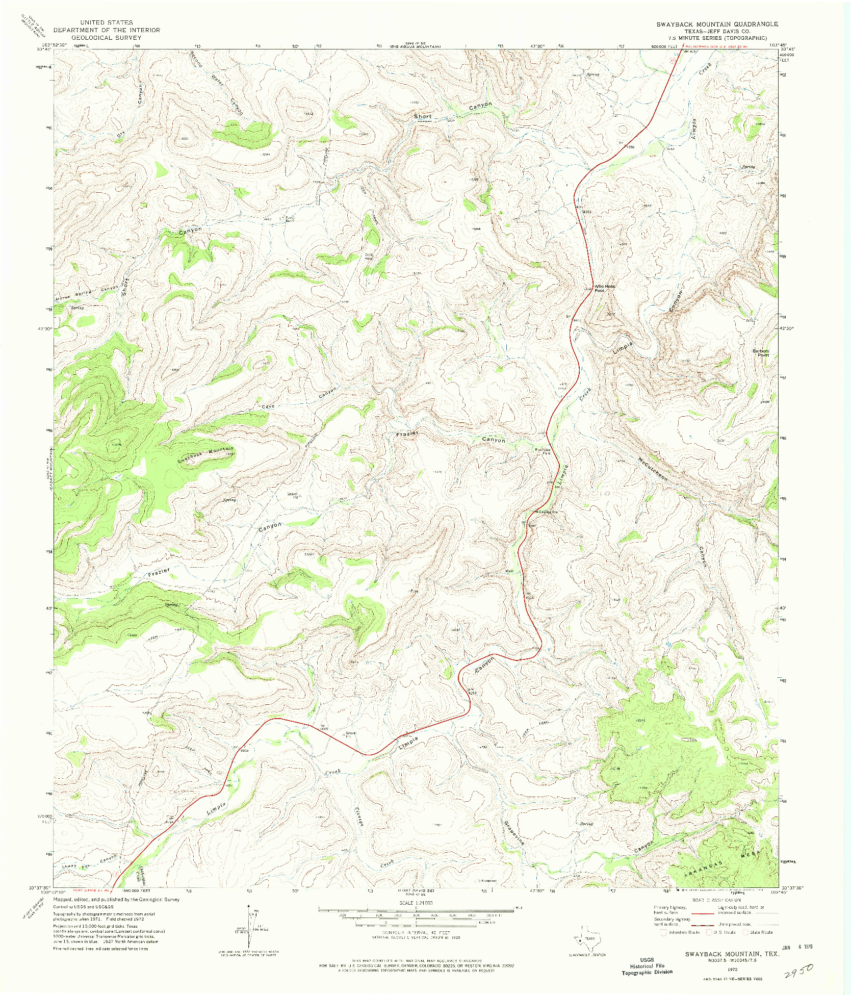 USGS 1:24000-SCALE QUADRANGLE FOR SWAYBACK MOUNTAIN, TX 1972