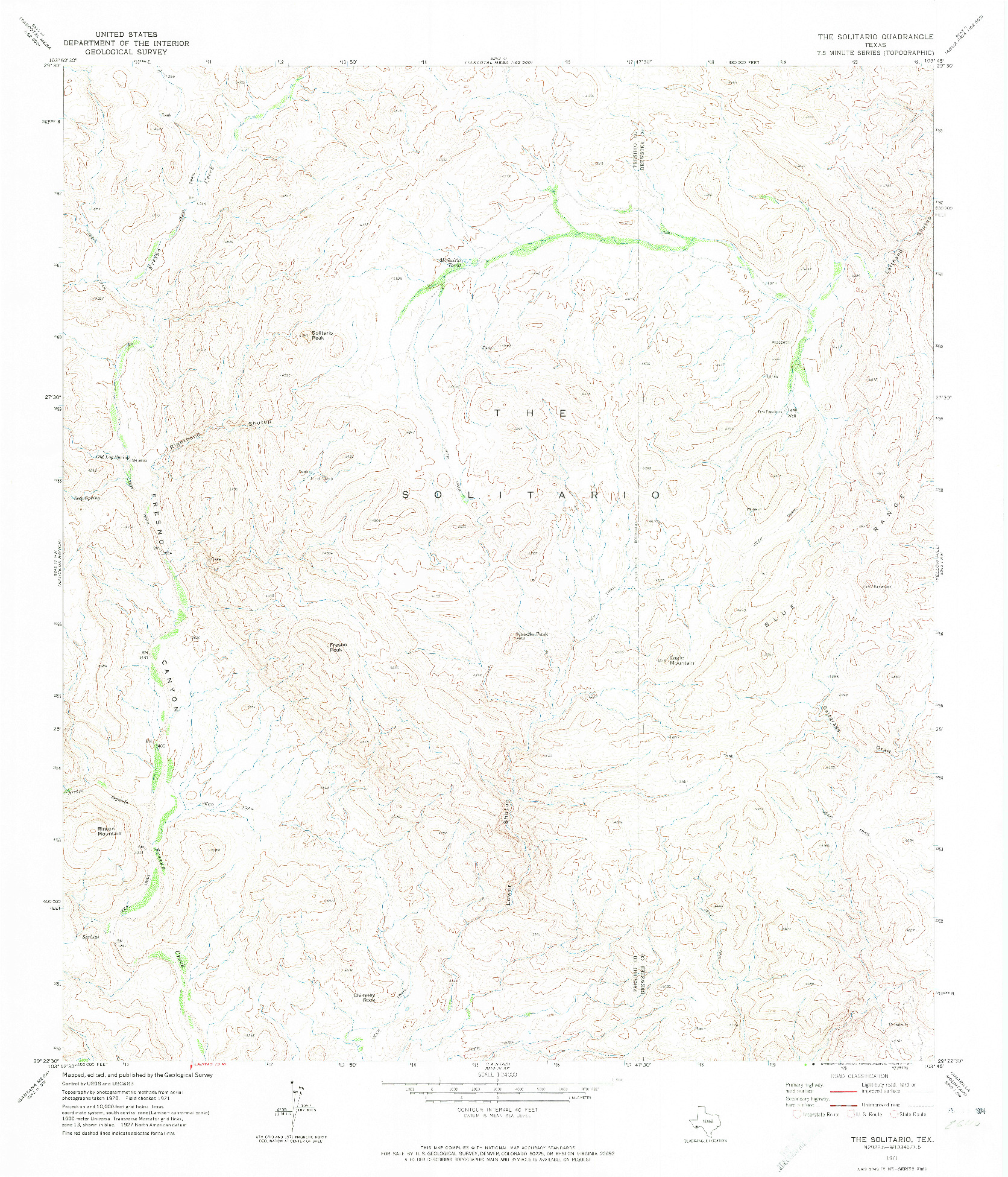 USGS 1:24000-SCALE QUADRANGLE FOR THE SOLITARIO, TX 1971