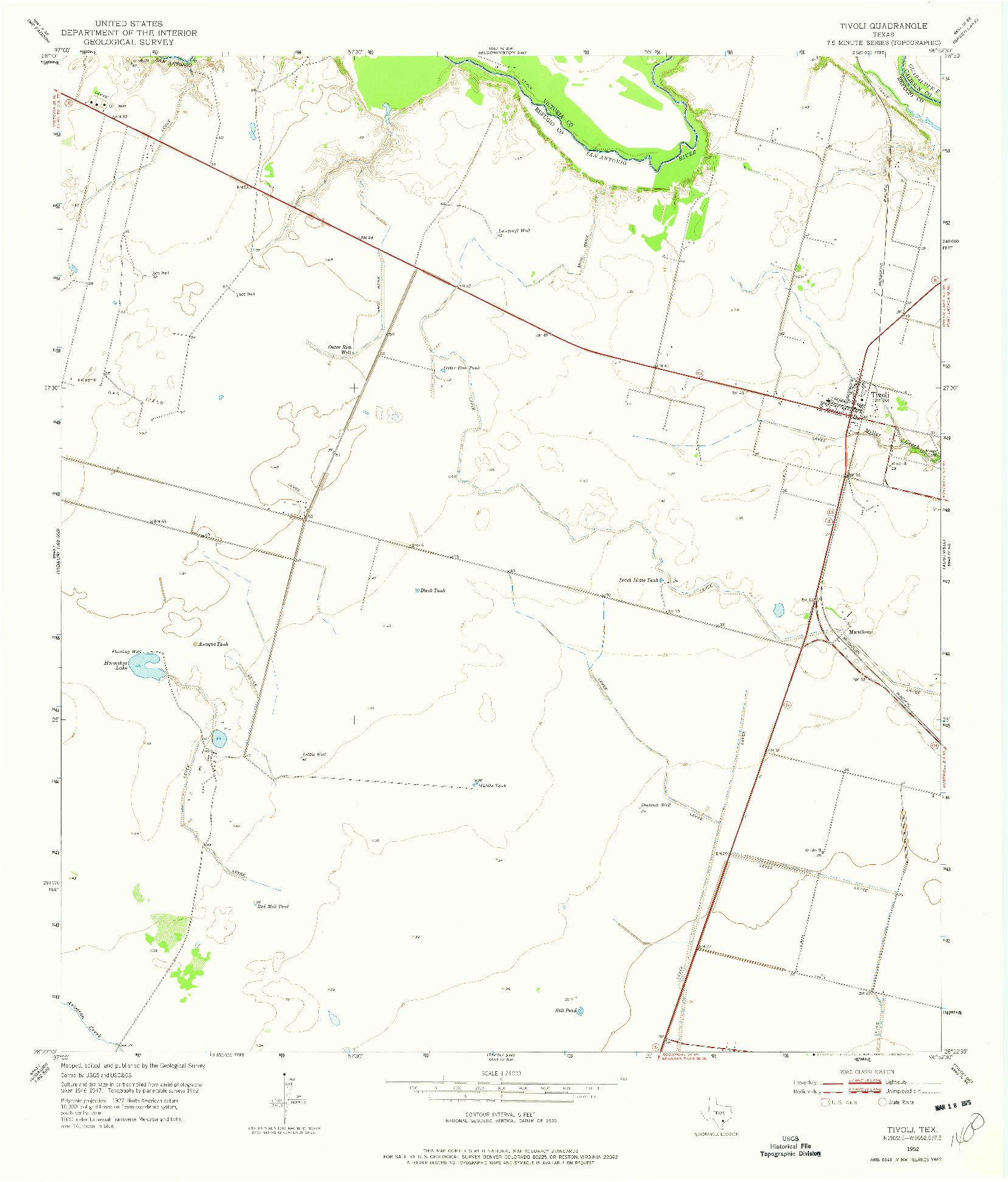 USGS 1:24000-SCALE QUADRANGLE FOR TIVOLI, TX 1952