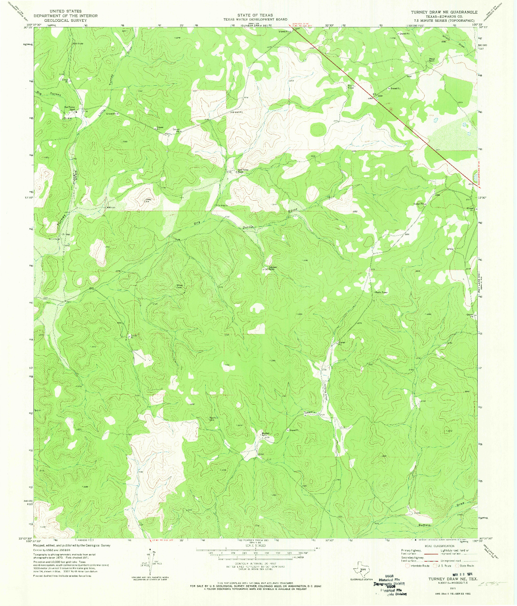 USGS 1:24000-SCALE QUADRANGLE FOR TURNEY DRAW NE, TX 1971