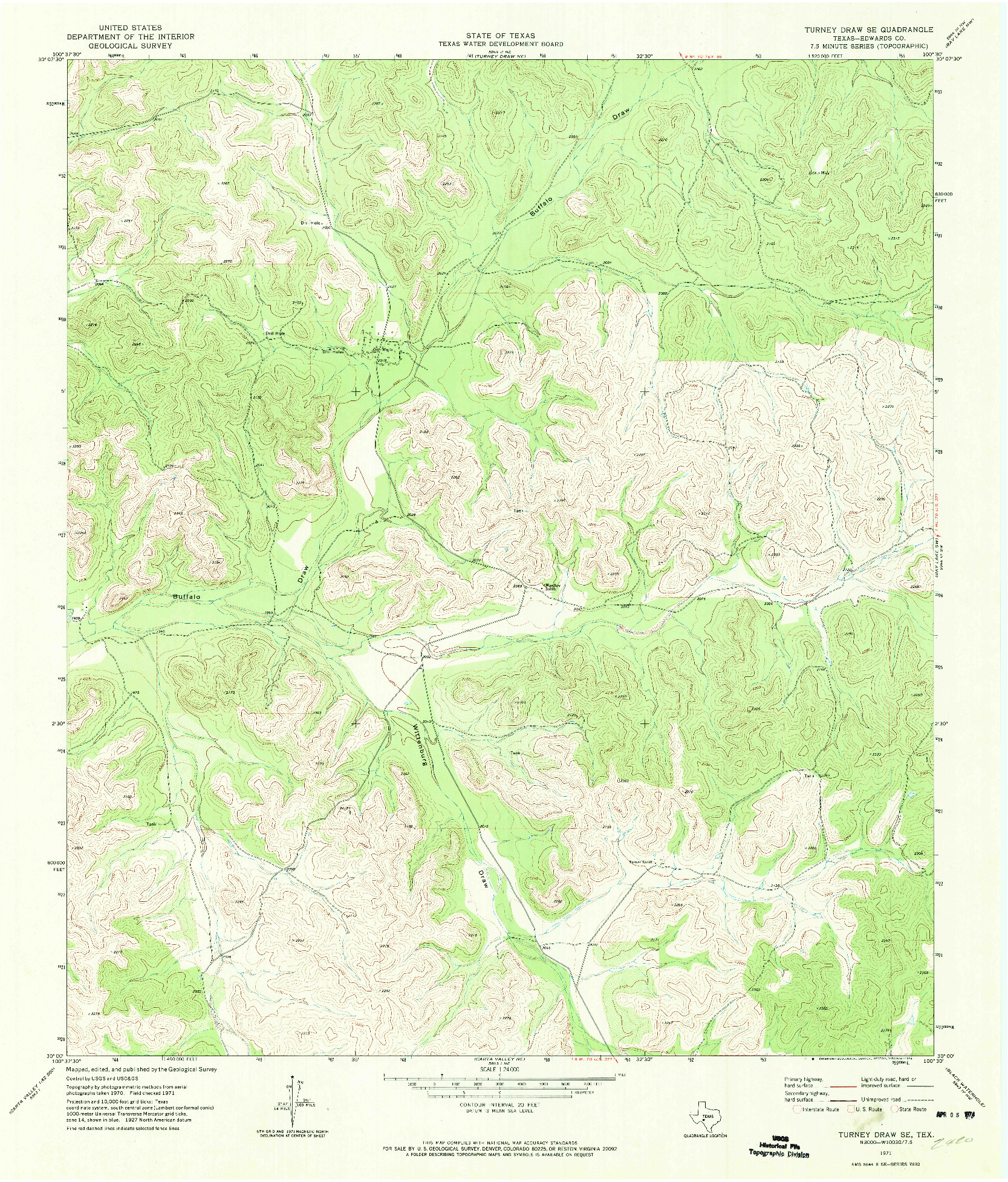 USGS 1:24000-SCALE QUADRANGLE FOR TURNEY DRAW SE, TX 1971