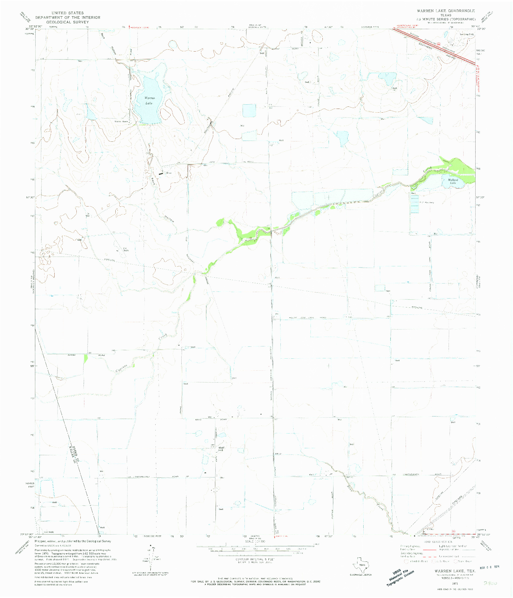 USGS 1:24000-SCALE QUADRANGLE FOR WARREN LAKE, TX 1971