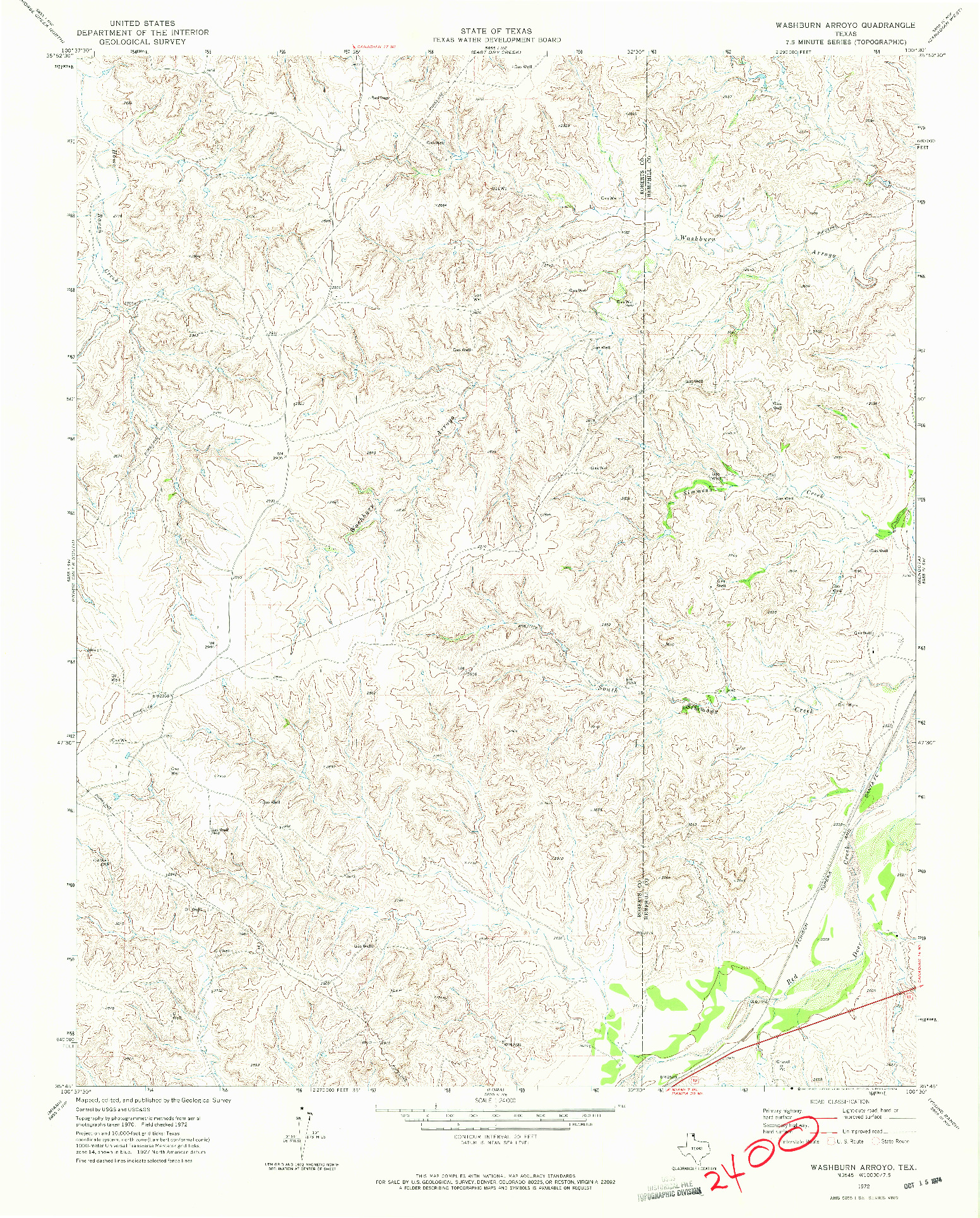 USGS 1:24000-SCALE QUADRANGLE FOR WASHBURN ARROYO, TX 1972