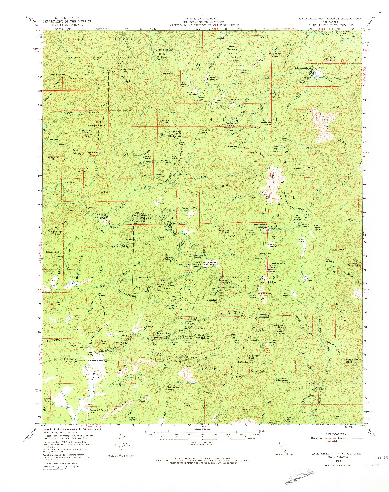 USGS 1:62500-SCALE QUADRANGLE FOR CALIFORNIA HOT SPRINGS, CA 1958