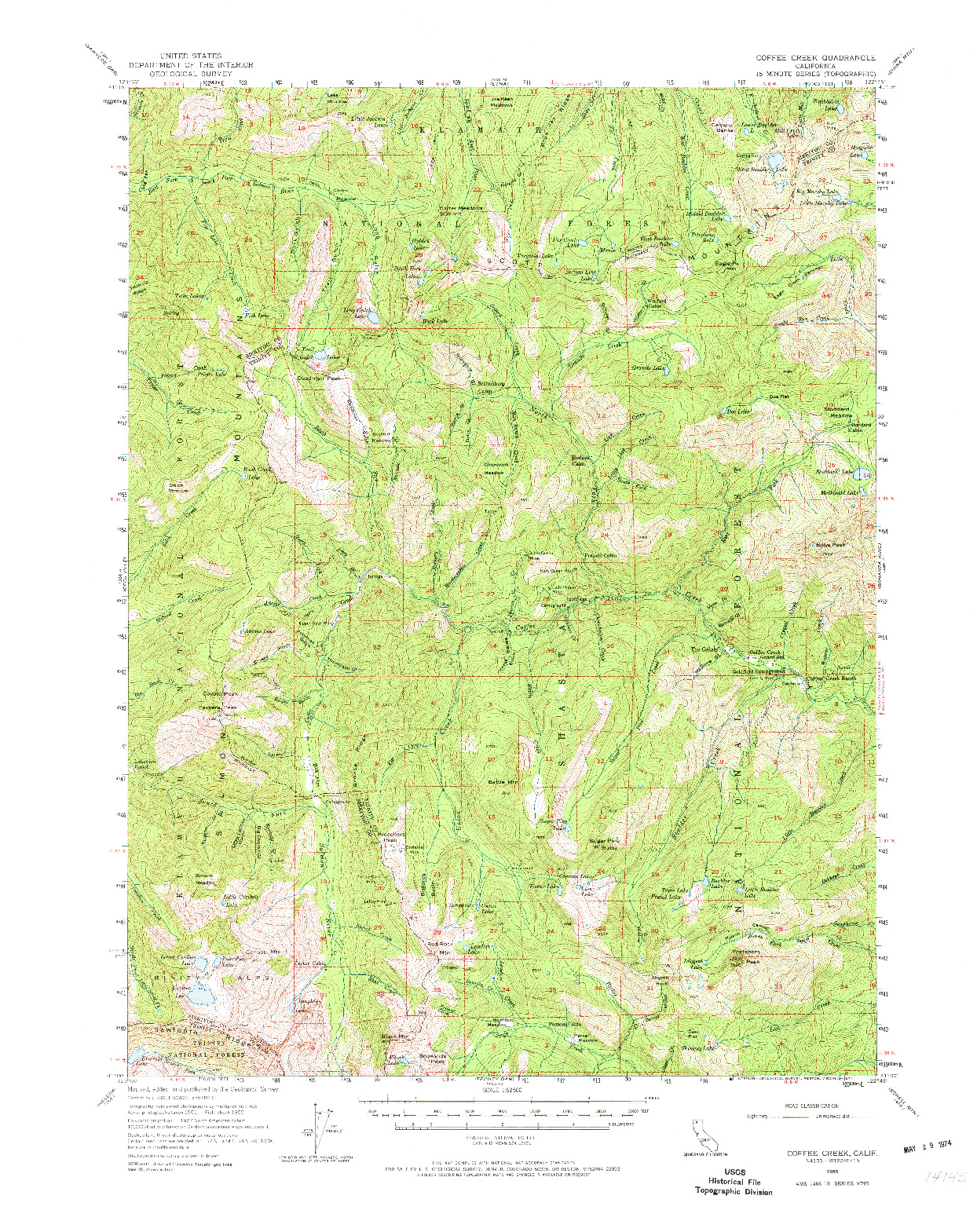 USGS 1:62500-SCALE QUADRANGLE FOR COFFEE CREEK, CA 1955