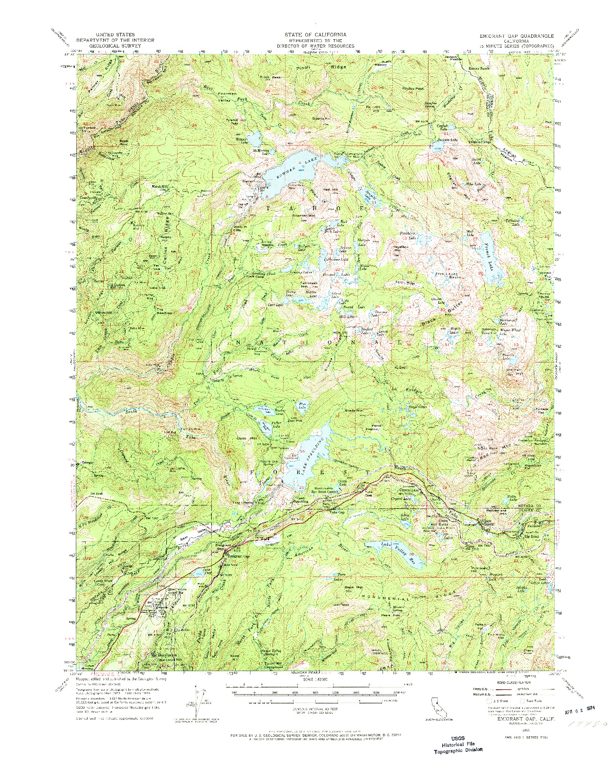 USGS 1:62500-SCALE QUADRANGLE FOR EMIGRANT GAP, CA 1955