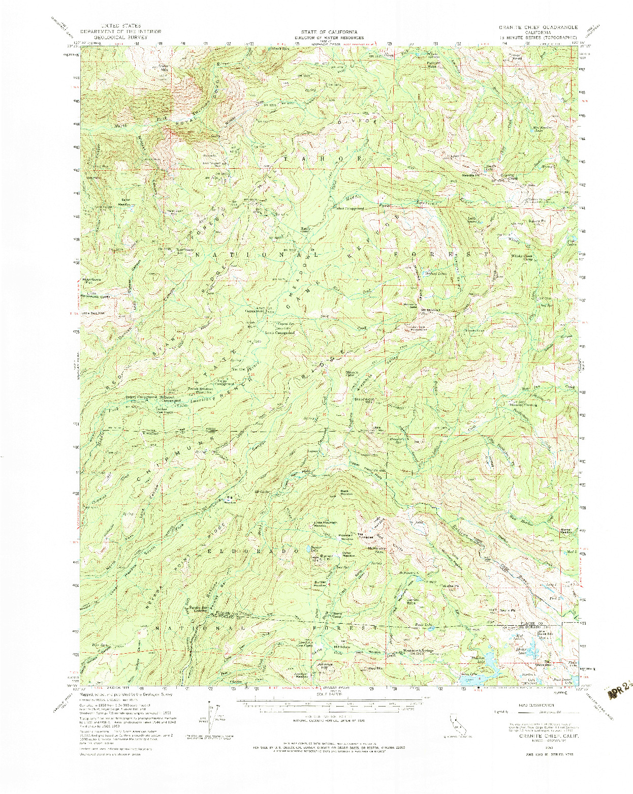 USGS 1:62500-SCALE QUADRANGLE FOR GRANITE CHIEF, CA 1953