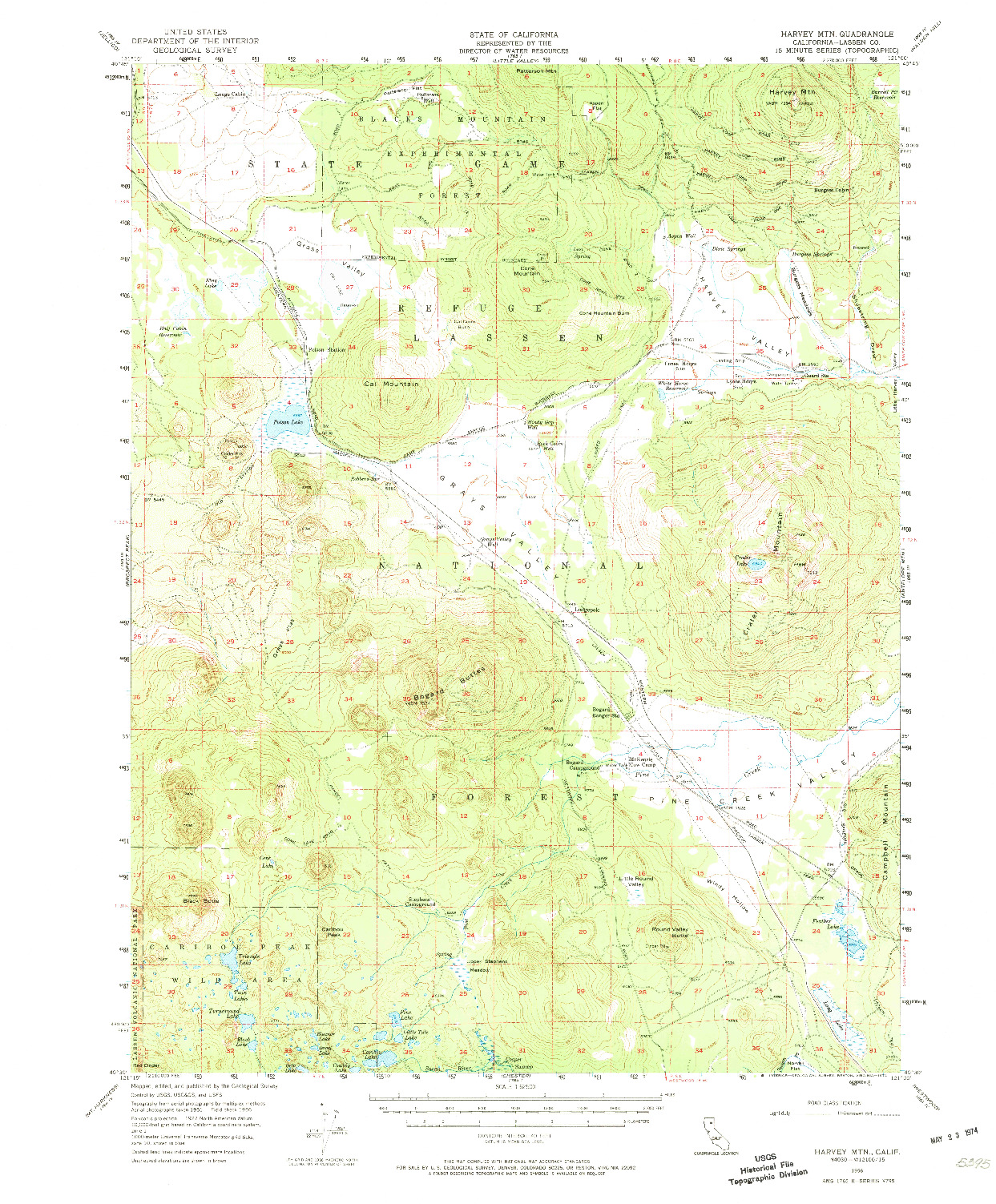 USGS 1:62500-SCALE QUADRANGLE FOR HARVEY MTN, CA 1956