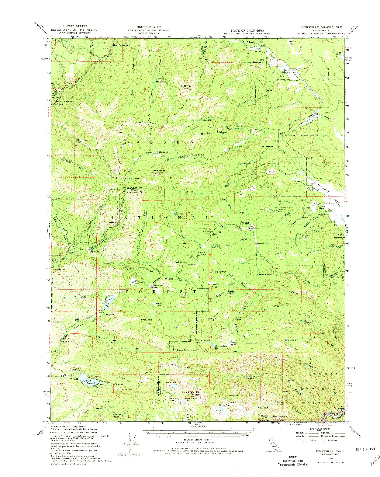 USGS 1:62500-SCALE QUADRANGLE FOR JONESVILLE, CA 1958