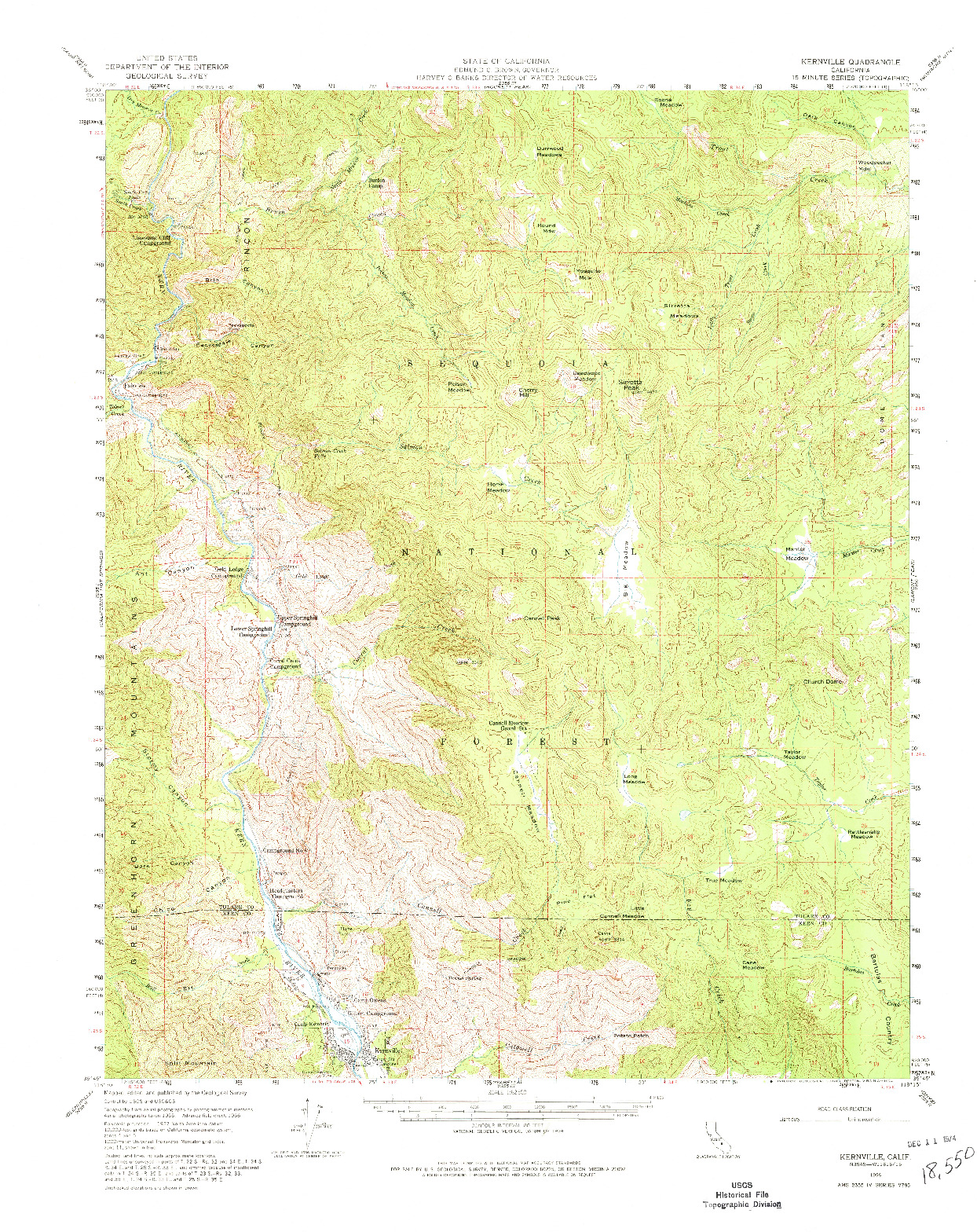 USGS 1:62500-SCALE QUADRANGLE FOR KERNVILLE, CA 1956