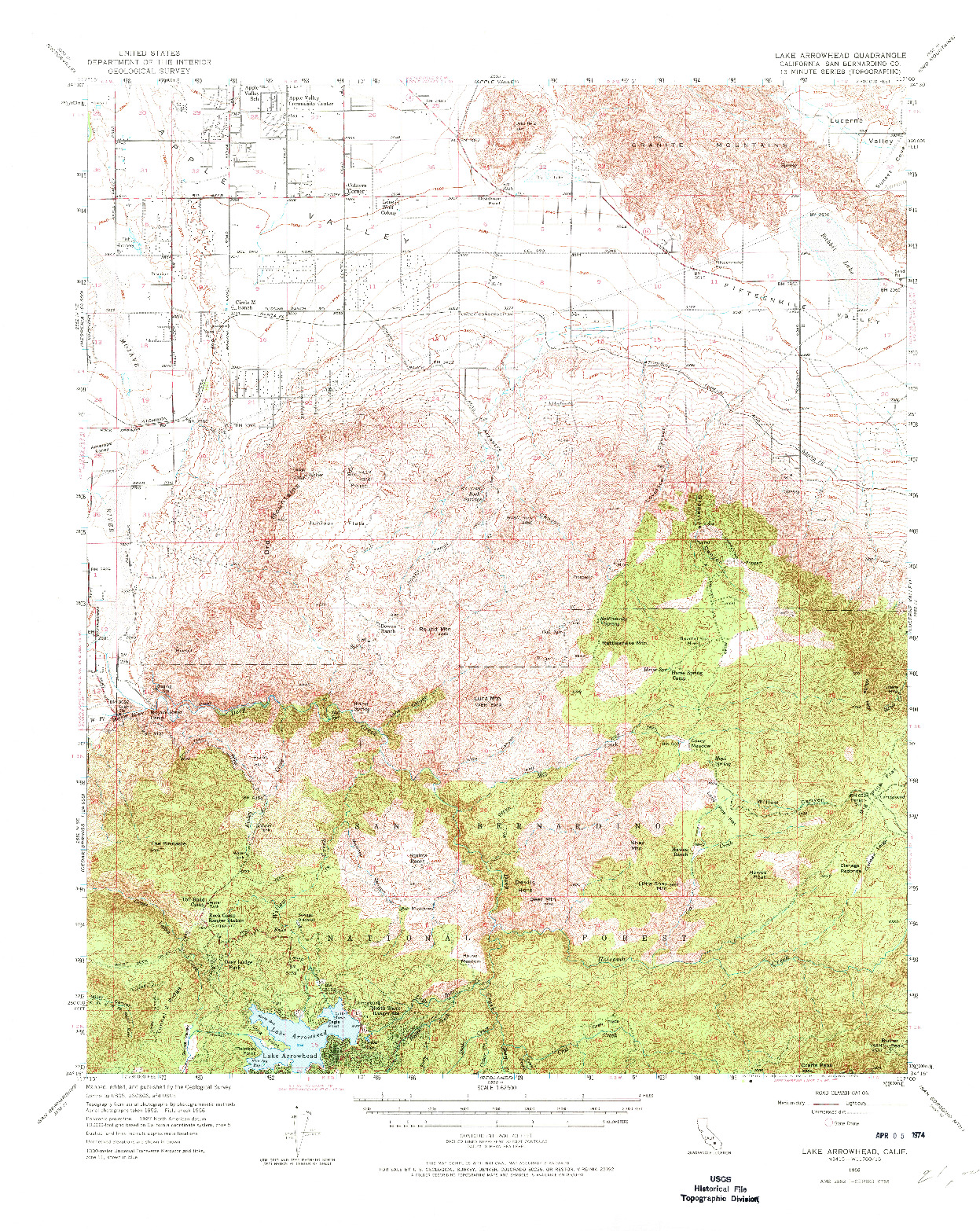 USGS 1:62500-SCALE QUADRANGLE FOR LAKE ARROWHEAD, CA 1956