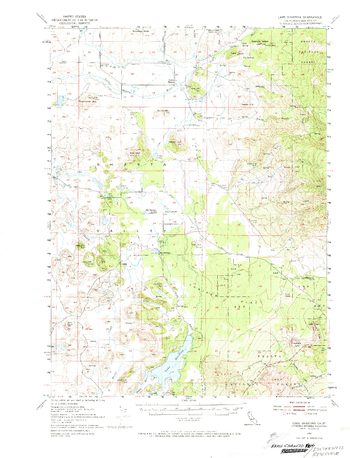 USGS 1:62500-SCALE QUADRANGLE FOR LAKE SHASTINA, CA 1954