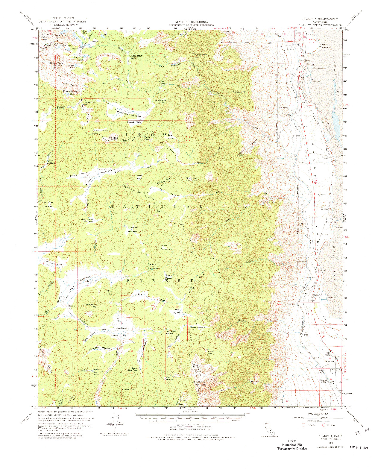 USGS 1:62500-SCALE QUADRANGLE FOR OLANCHA, CA 1956