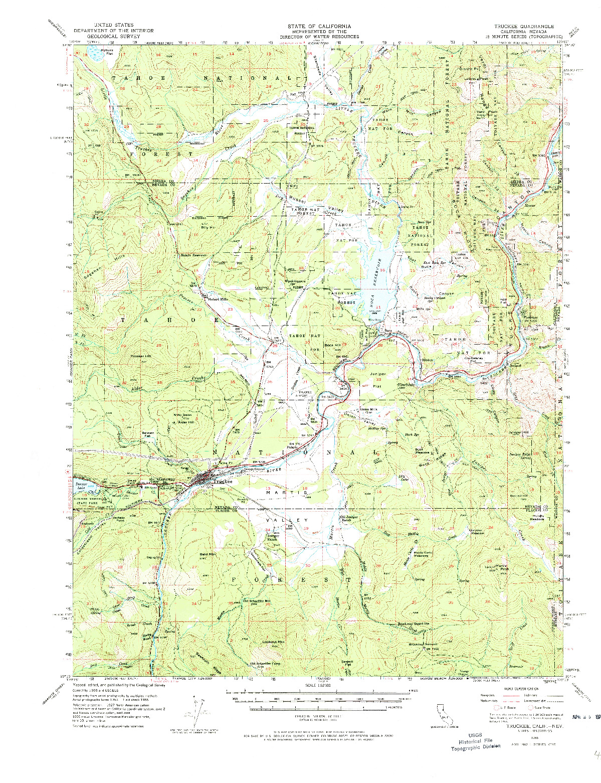USGS 1:62500-SCALE QUADRANGLE FOR TRUCKEE, CA 1955